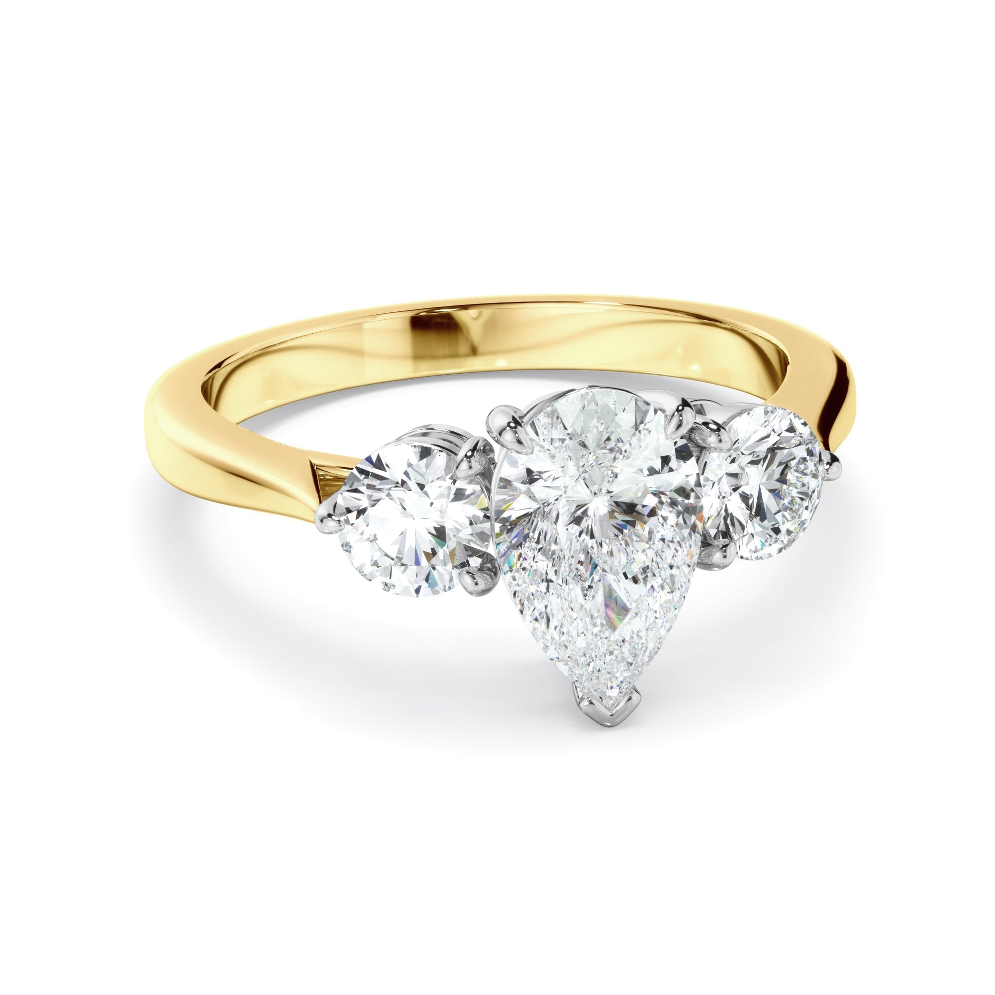 Pear Cut Diamond Trilogy Engagement Ring