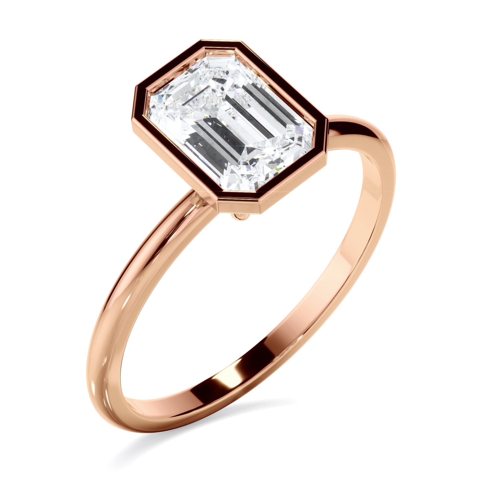 Emerald Cut Diamond Solitaire Bezel Set Engagement Ring