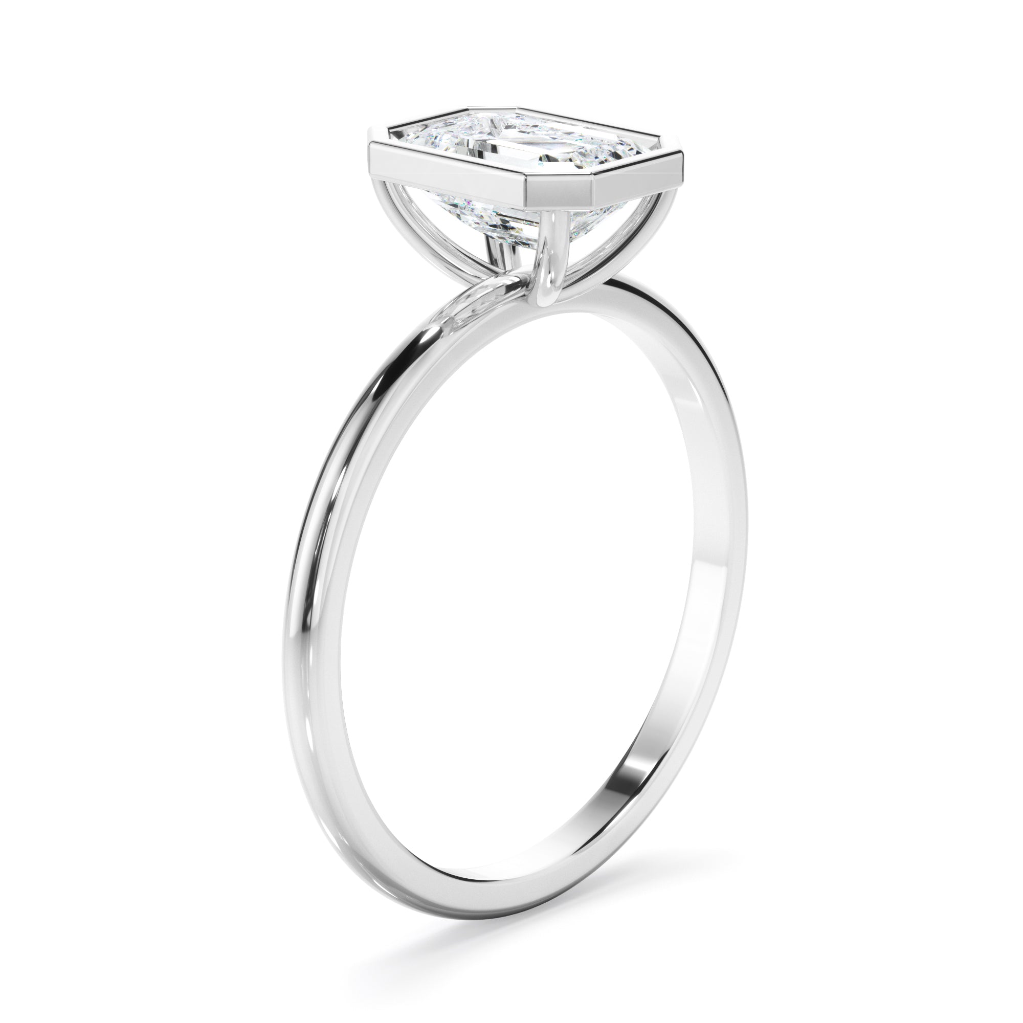 Emerald Cut Diamond Solitaire Bezel Set Engagement Ring