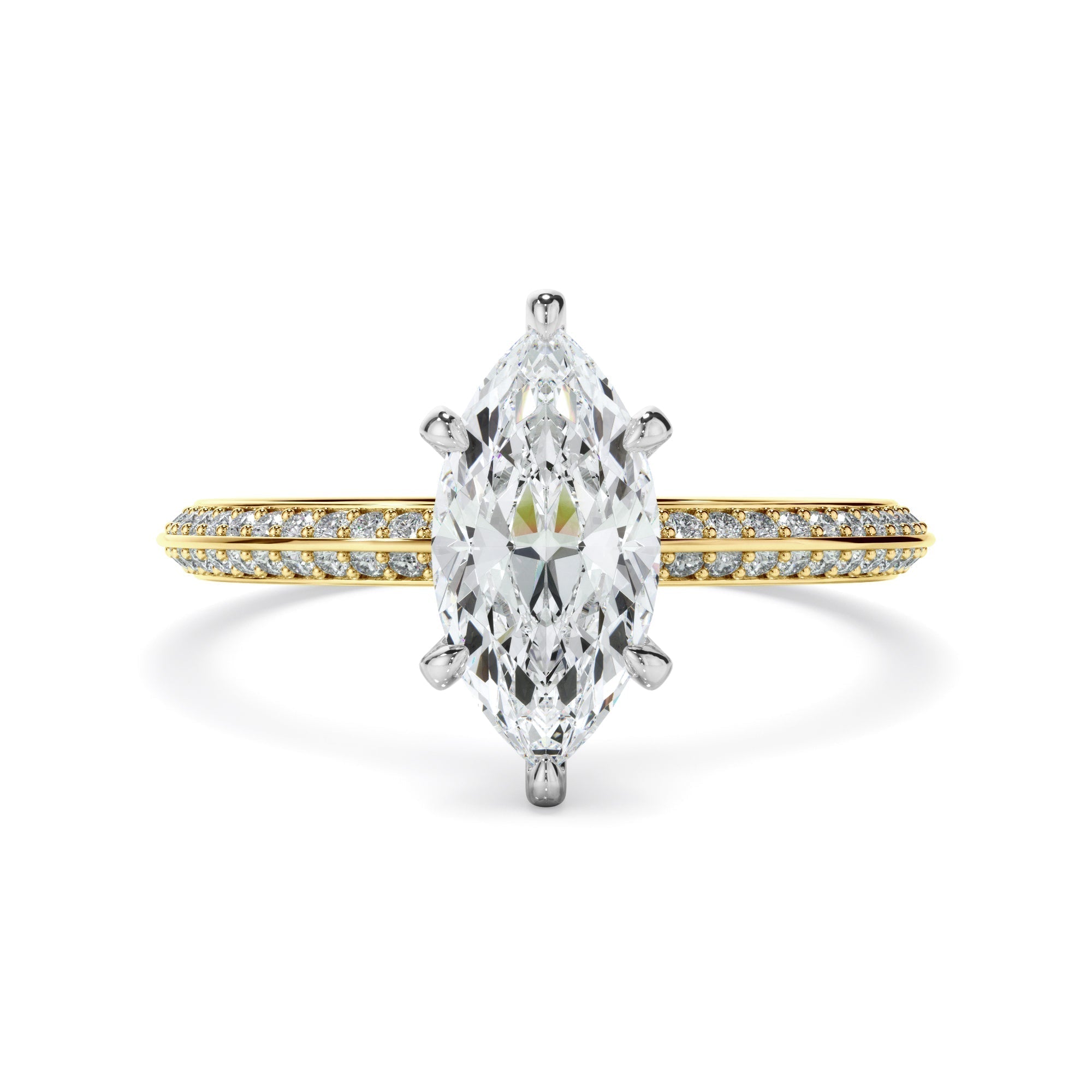 Marquise Cut Diamond Knife Edge Engagement Ring With Diamond Pave Sides