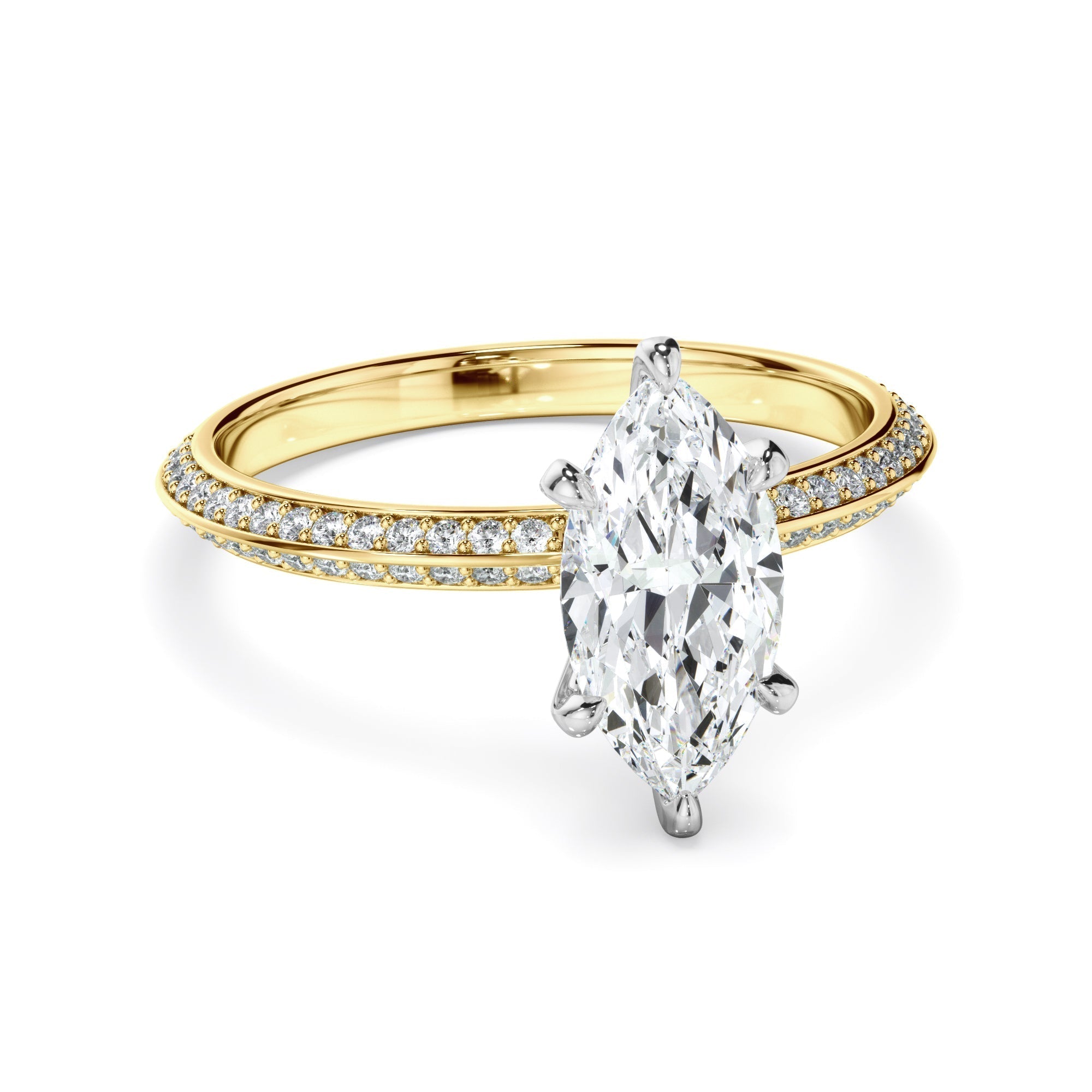 Marquise Cut Diamond Knife Edge Engagement Ring With Diamond Pave Sides