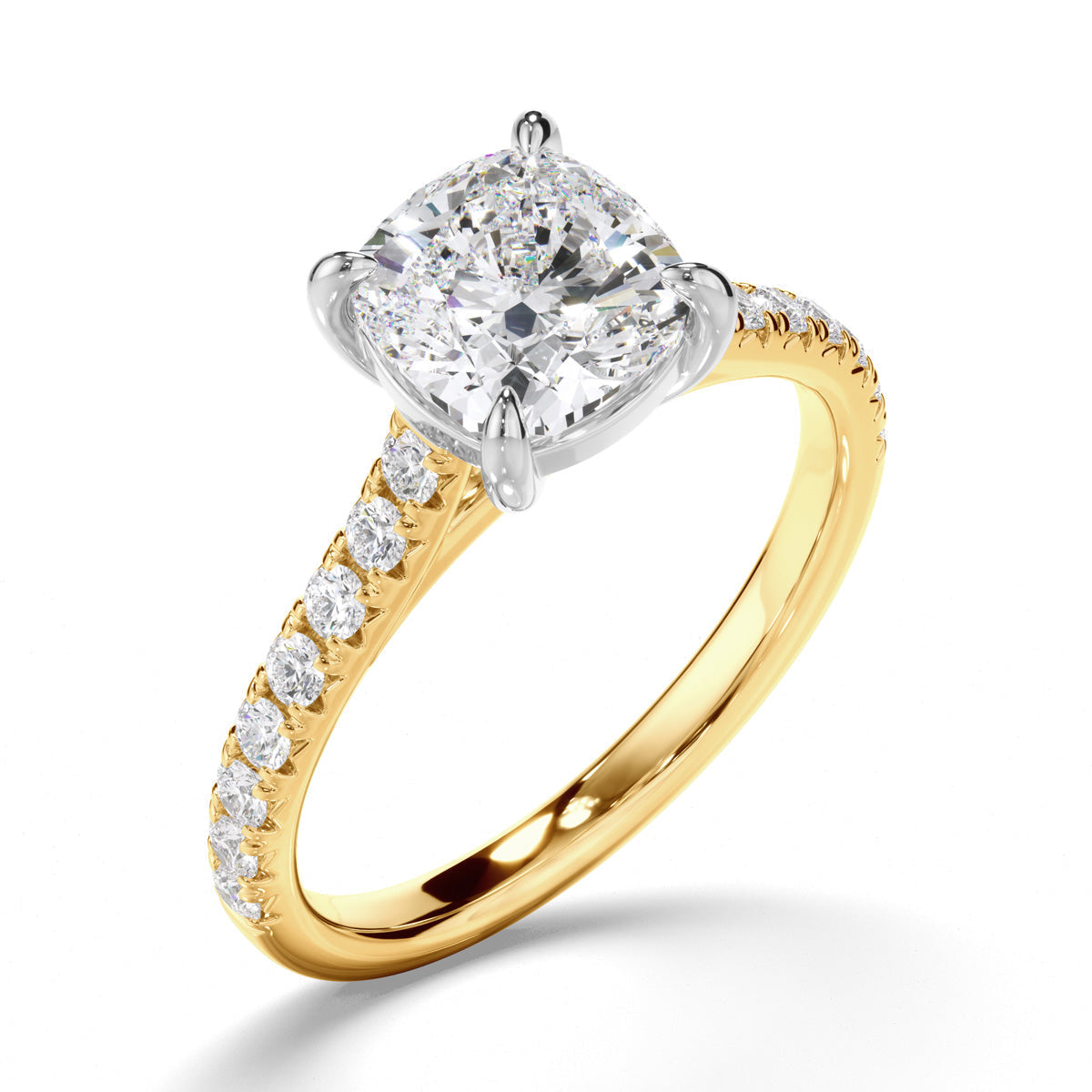 Cushion Cut Diamond Solitaire Engagement Ring With Diamond Sides