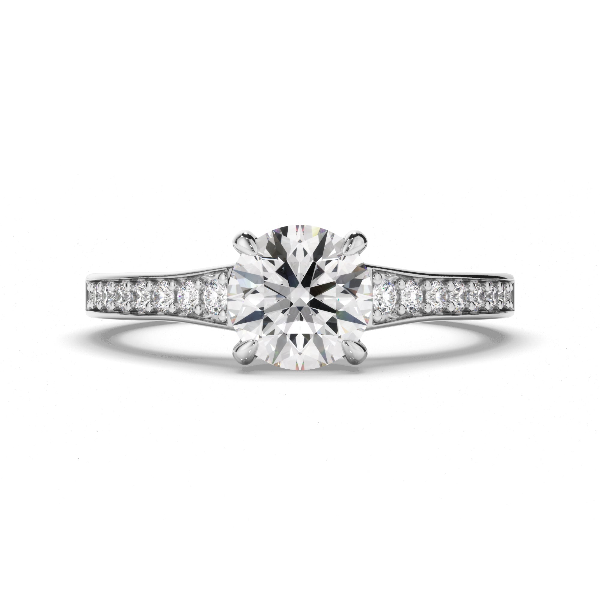 Round Brilliant Cut Diamond Engagement Ring with Diamond Sides