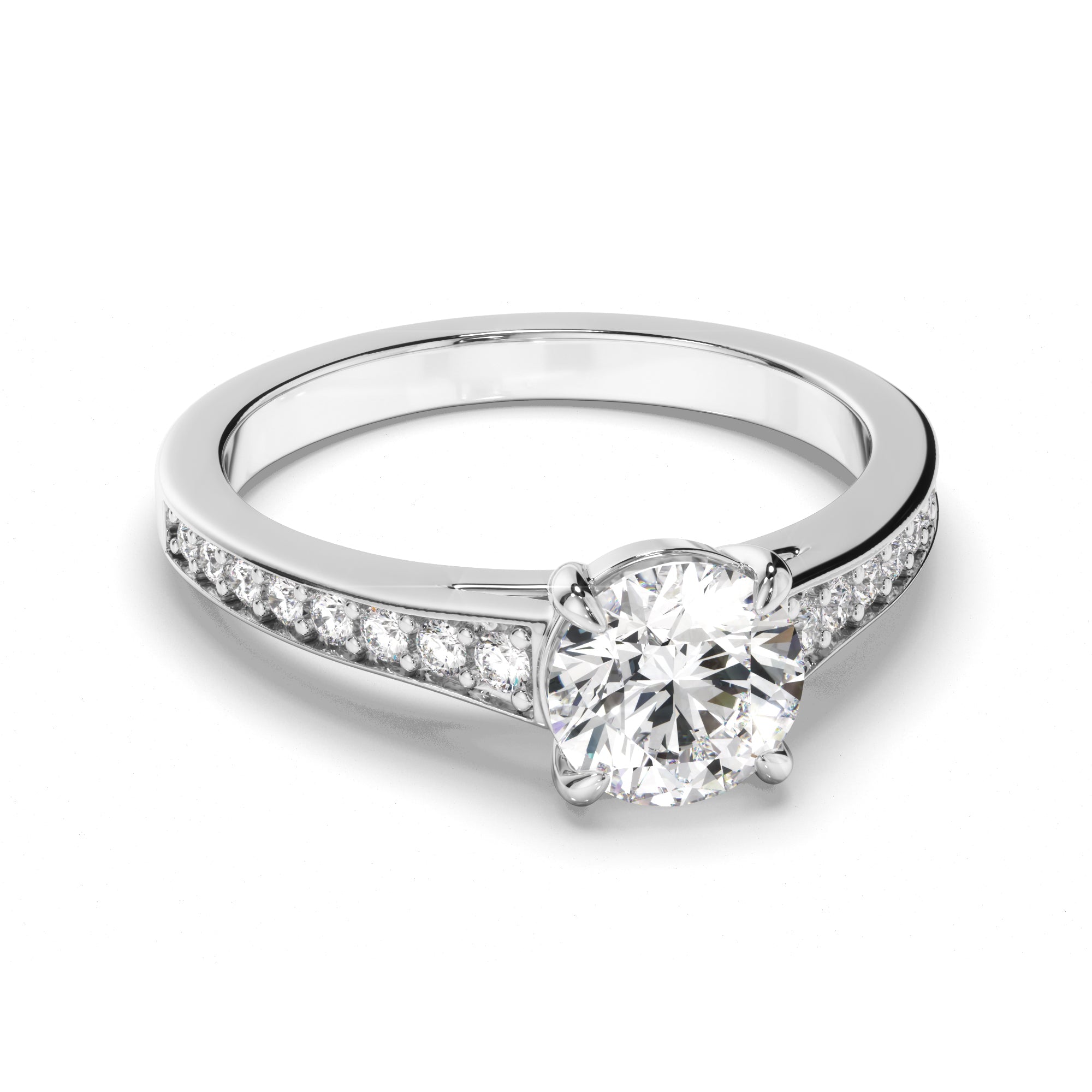 Round Brilliant Cut Diamond Engagement Ring with Diamond Sides