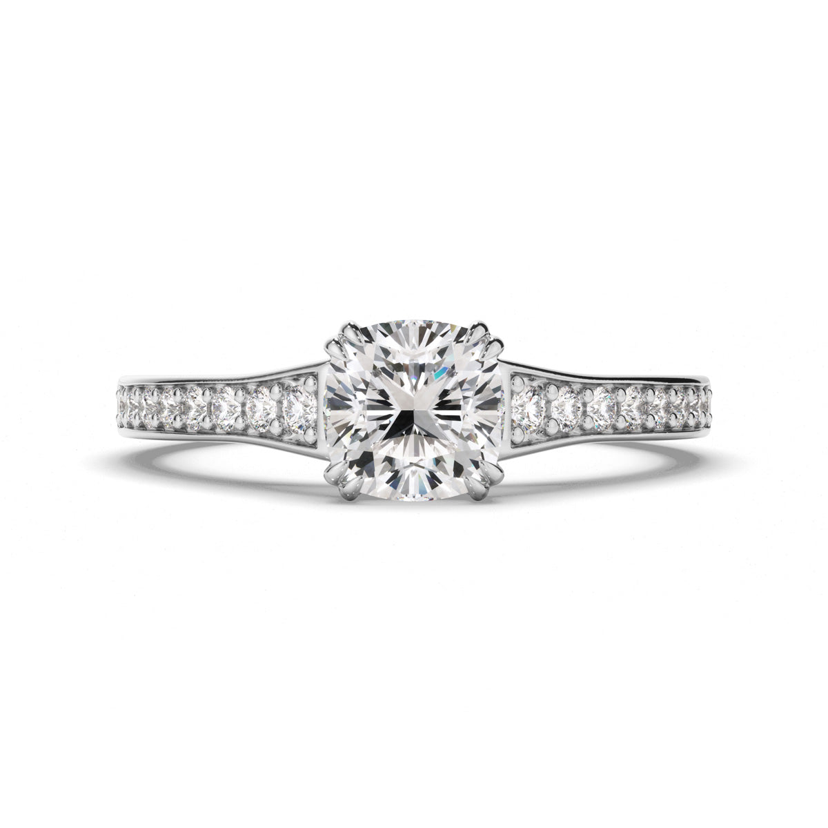 Cushion Cut Diamond Engagement Ring with Diamond Sides