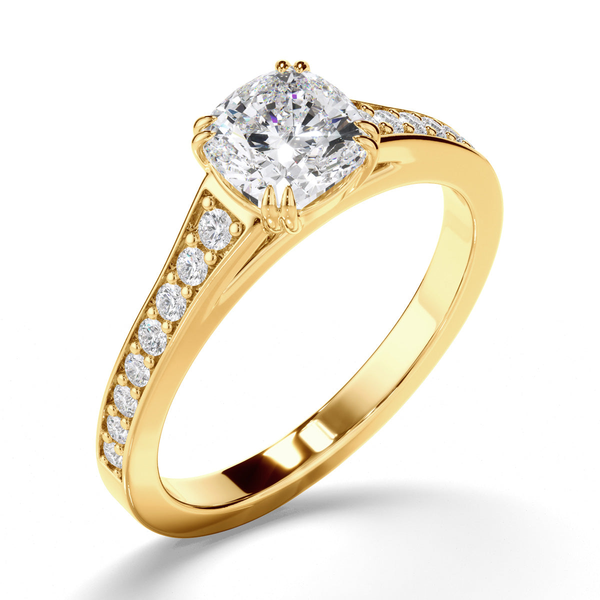 Cushion Cut Diamond Engagement Ring with Diamond Sides