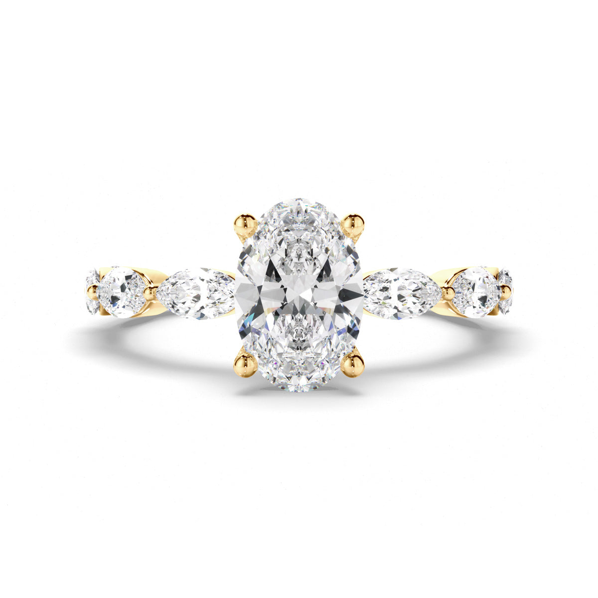 Oval Cut Diamond Solitaire Engagement Ring with Marquise Sides