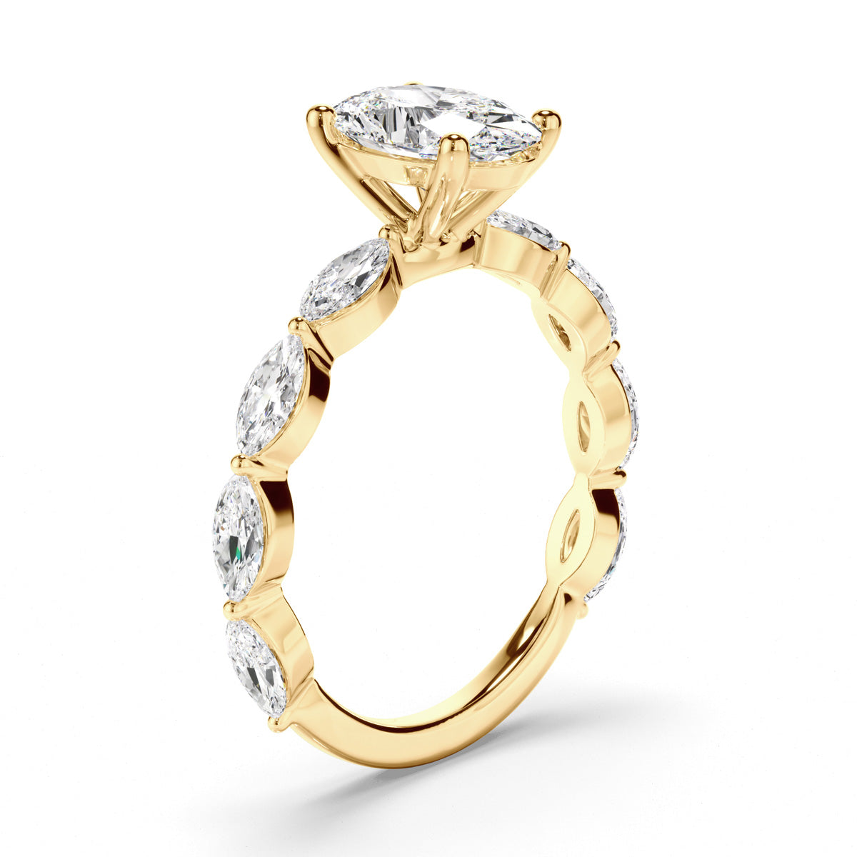 Oval Cut Diamond Solitaire Engagement Ring with Marquise Sides