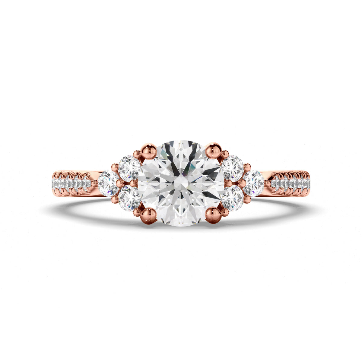 Round Brilliant Cut Diamond Engagement Ring with Diamond Sides