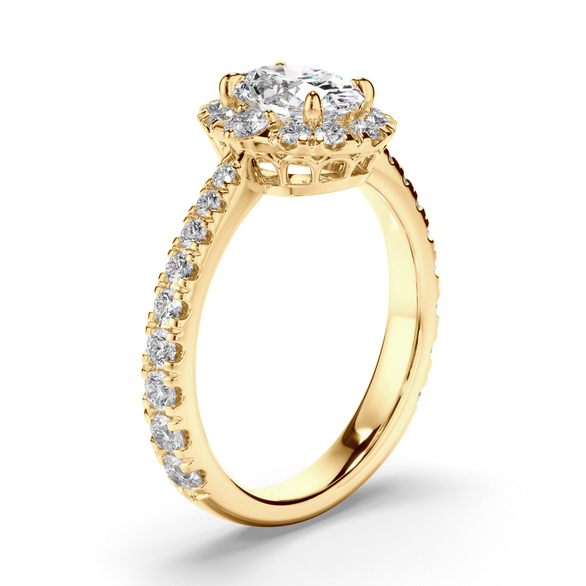 Oval Cut Diamond Halo Engagement Ring with Diamond Sides