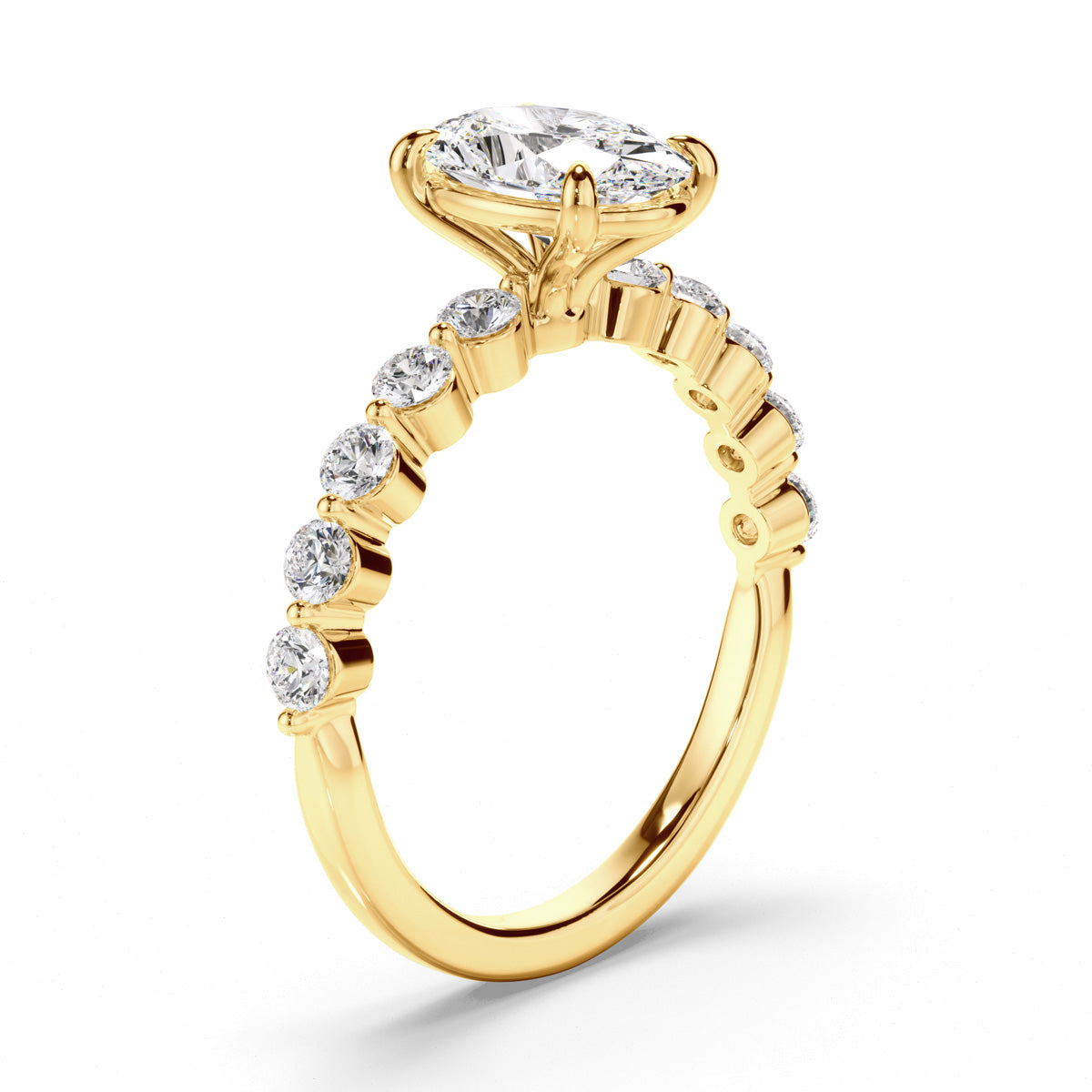 Oval Cut Diamond Engagement Ring with Diamond Sides