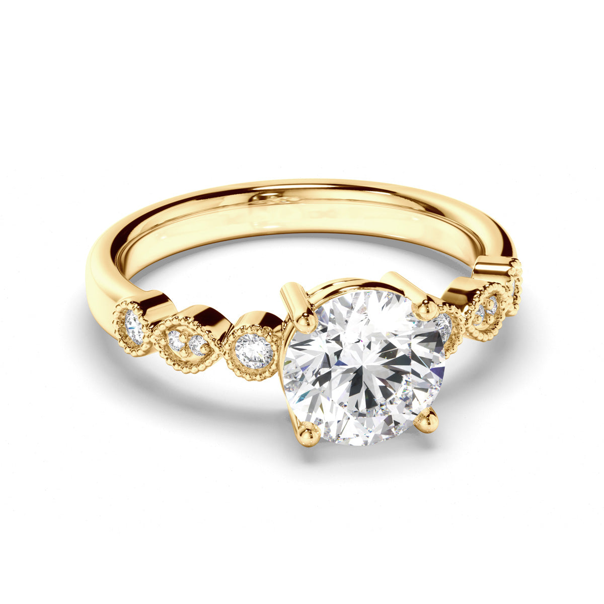 Round Brilliant Cut Diamond Engagement Ring with Diamond Sides