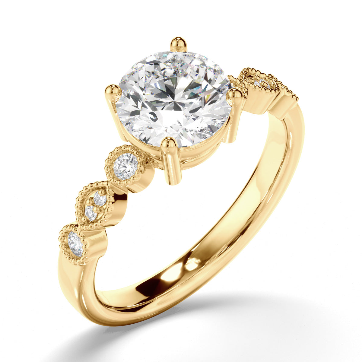 Round Brilliant Cut Diamond Engagement Ring with Diamond Sides