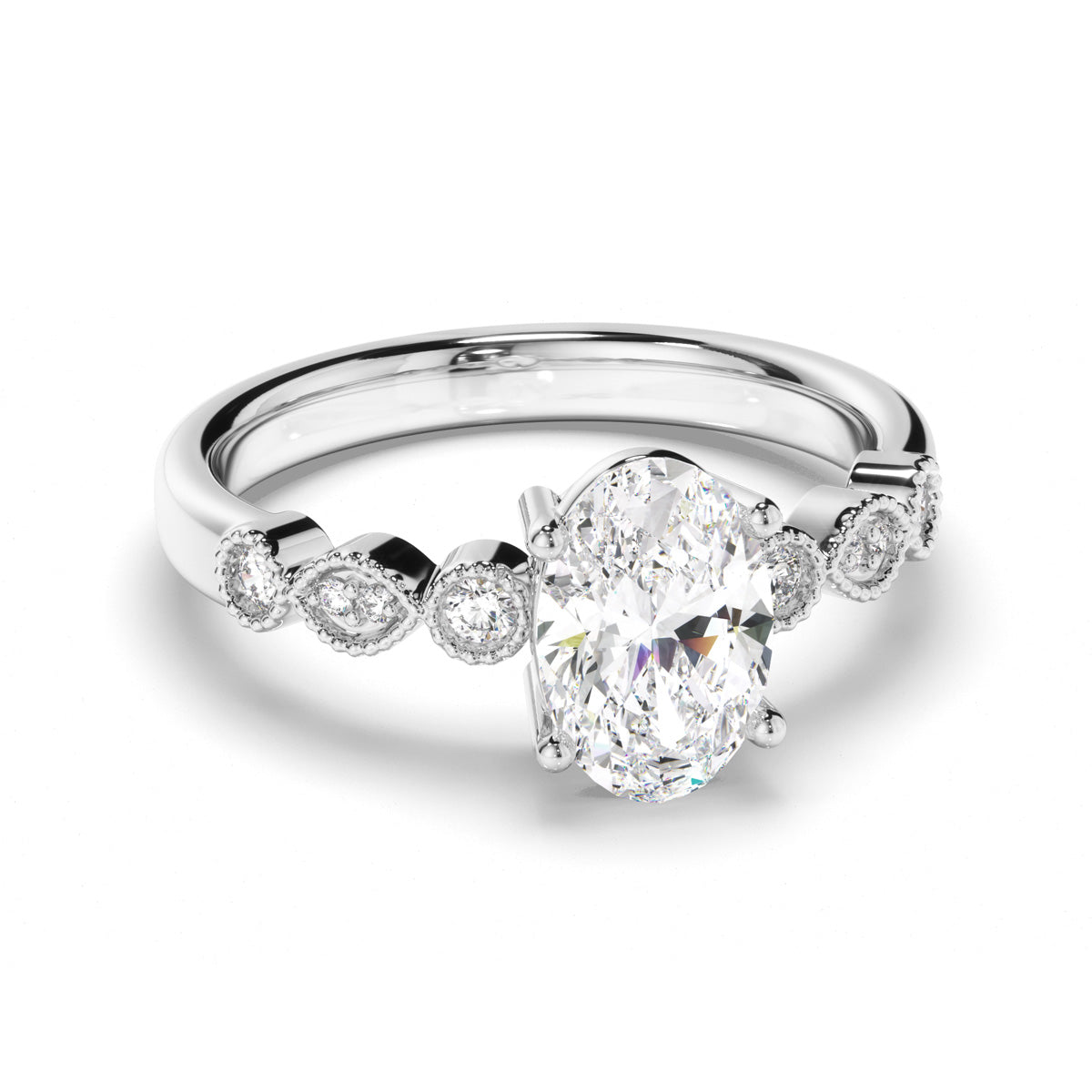 Oval Cut Diamond Engagement Ring with Diamond Sides