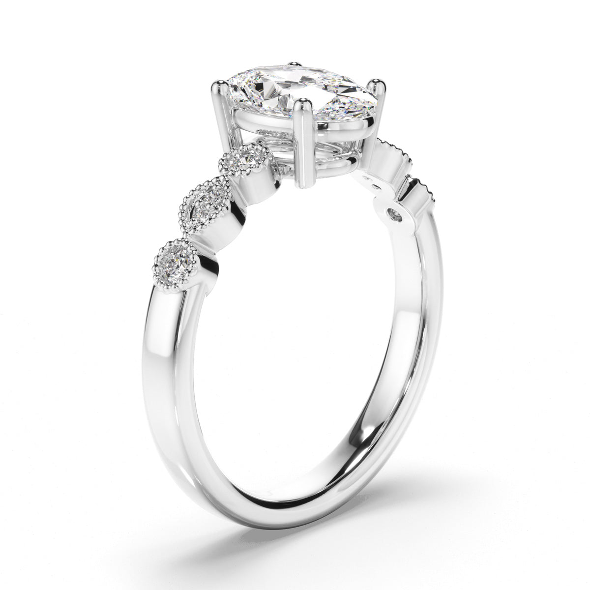 Oval Cut Diamond Engagement Ring with Diamond Sides