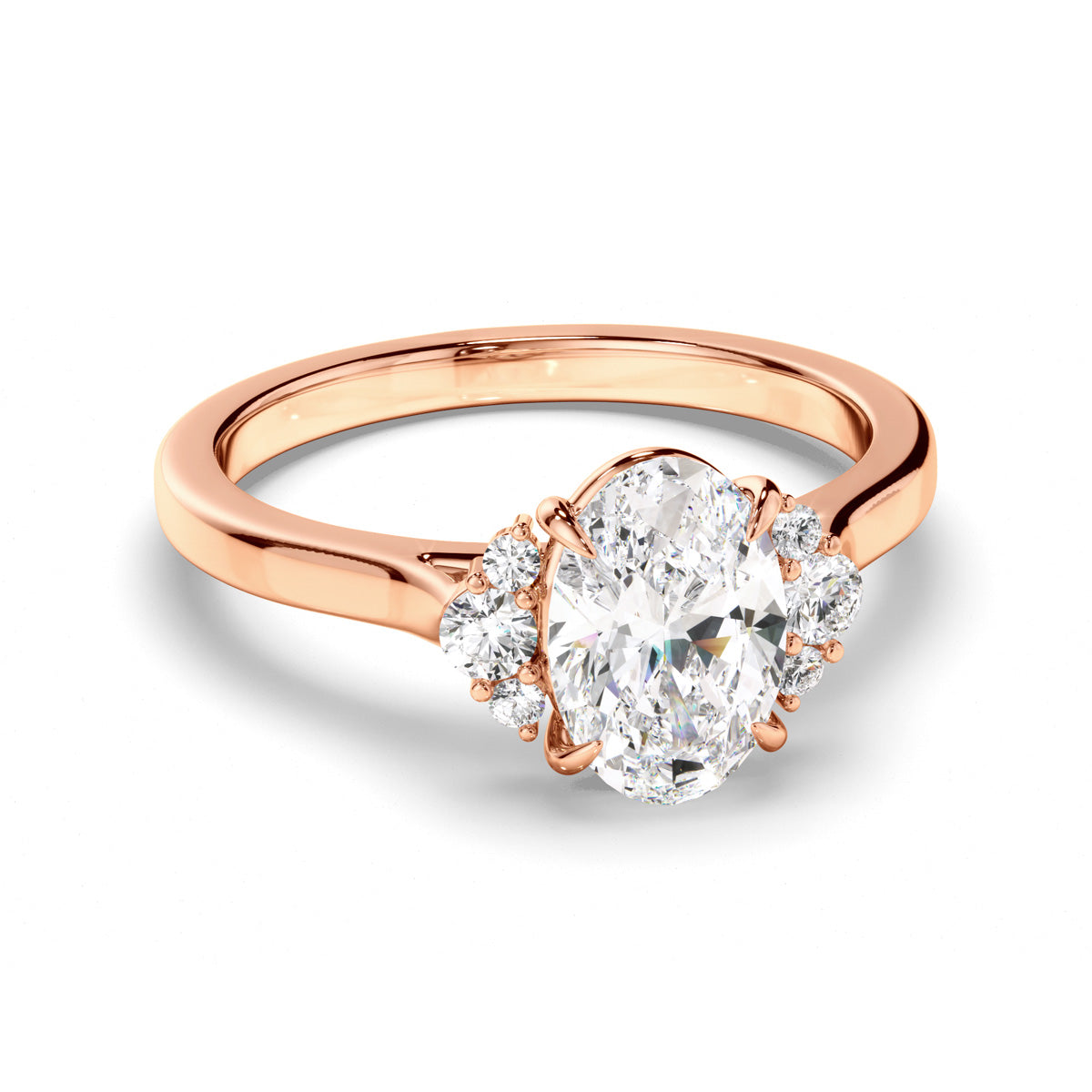 Oval Cut Diamond Engagement Ring with Diamond Cluster Sides