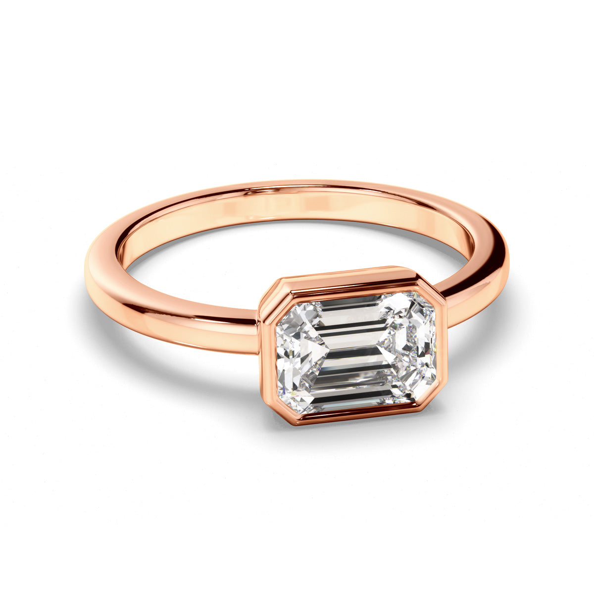 Emerald Cut Diamond Bezel East West Solitaire Engagement Ring