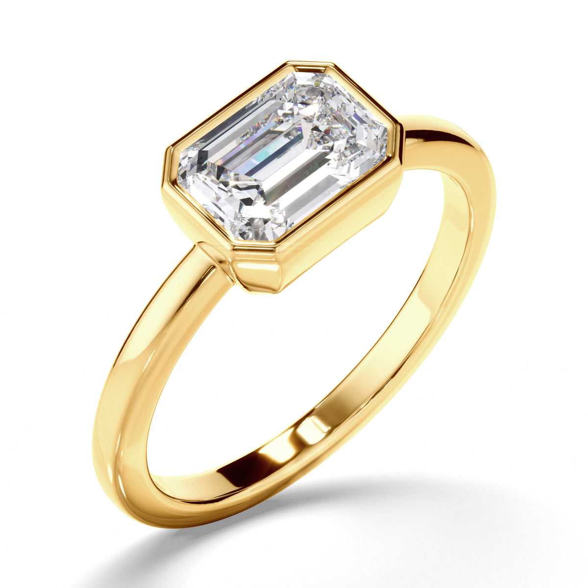 Emerald Cut Diamond Bezel East West Solitaire Engagement Ring