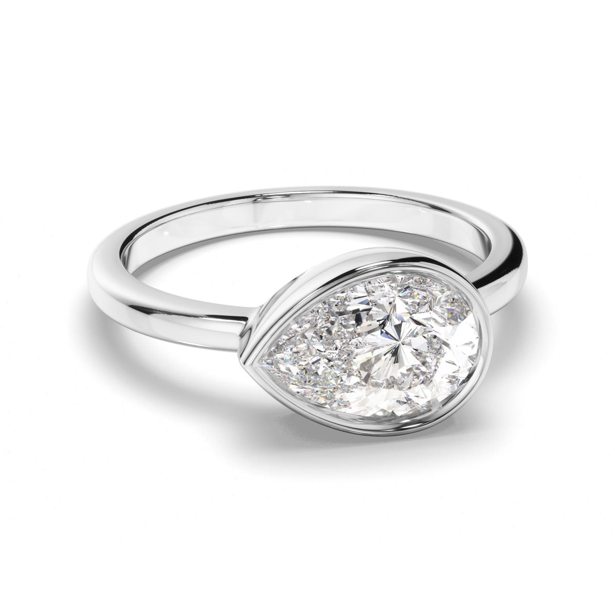 Pear Cut Diamond Bezel East West Solitaire Engagement Ring