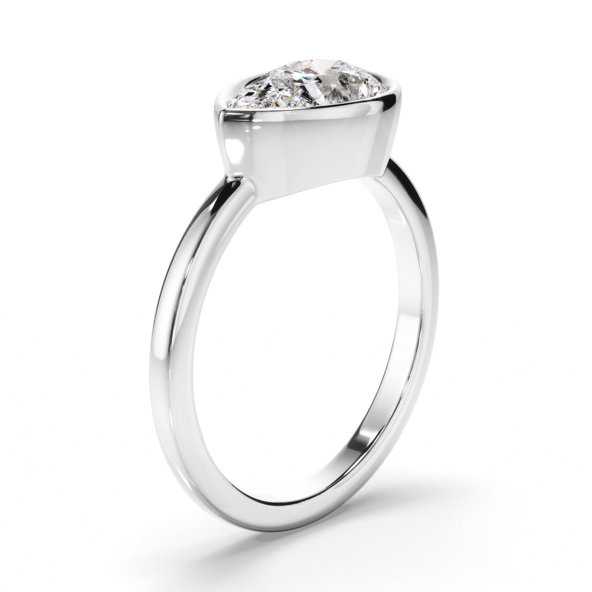 Pear Cut Diamond Bezel East West Solitaire Engagement Ring