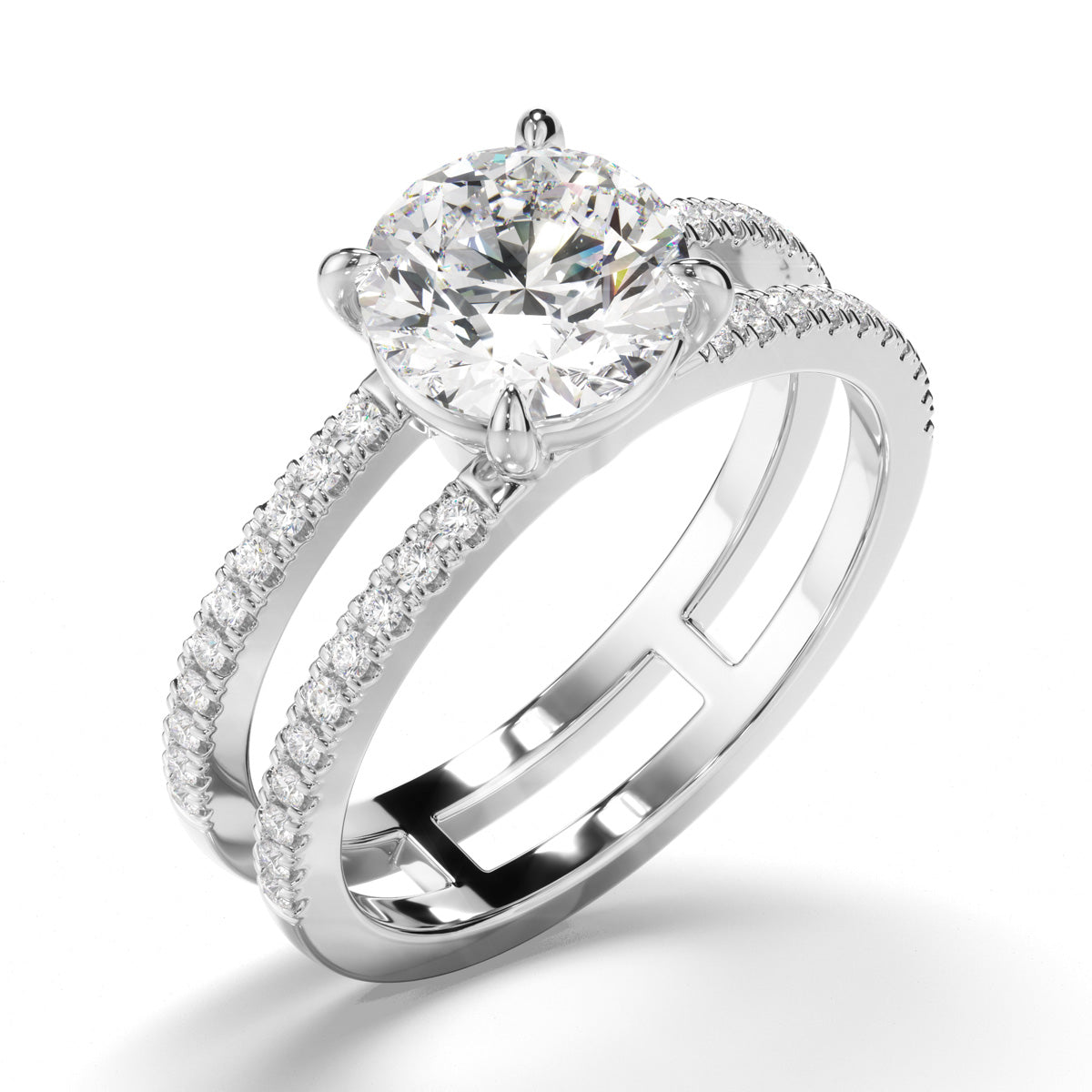 Round Brilliant Cut Diamond Engagement Ring with Pave Sides