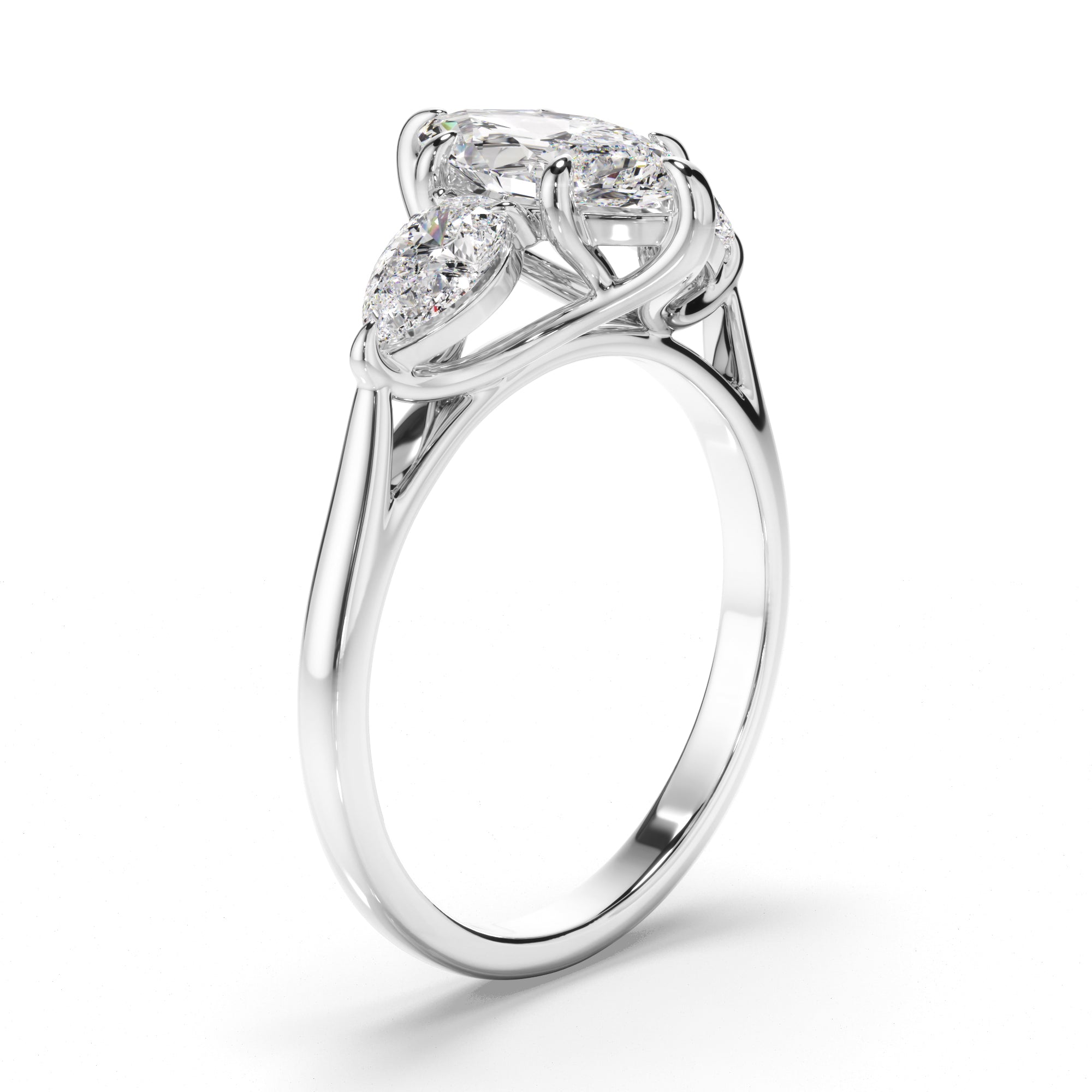 Marquise Cut Diamond Trilogy Engagement Ring with Pear Sides