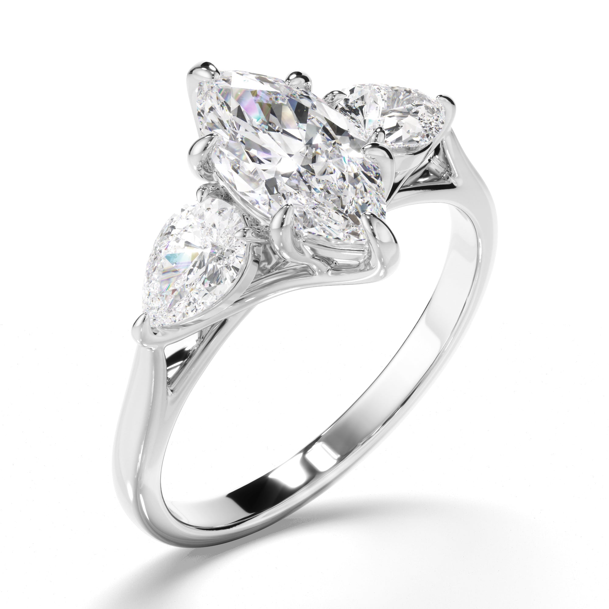 Marquise Cut Diamond Trilogy Engagement Ring with Pear Sides