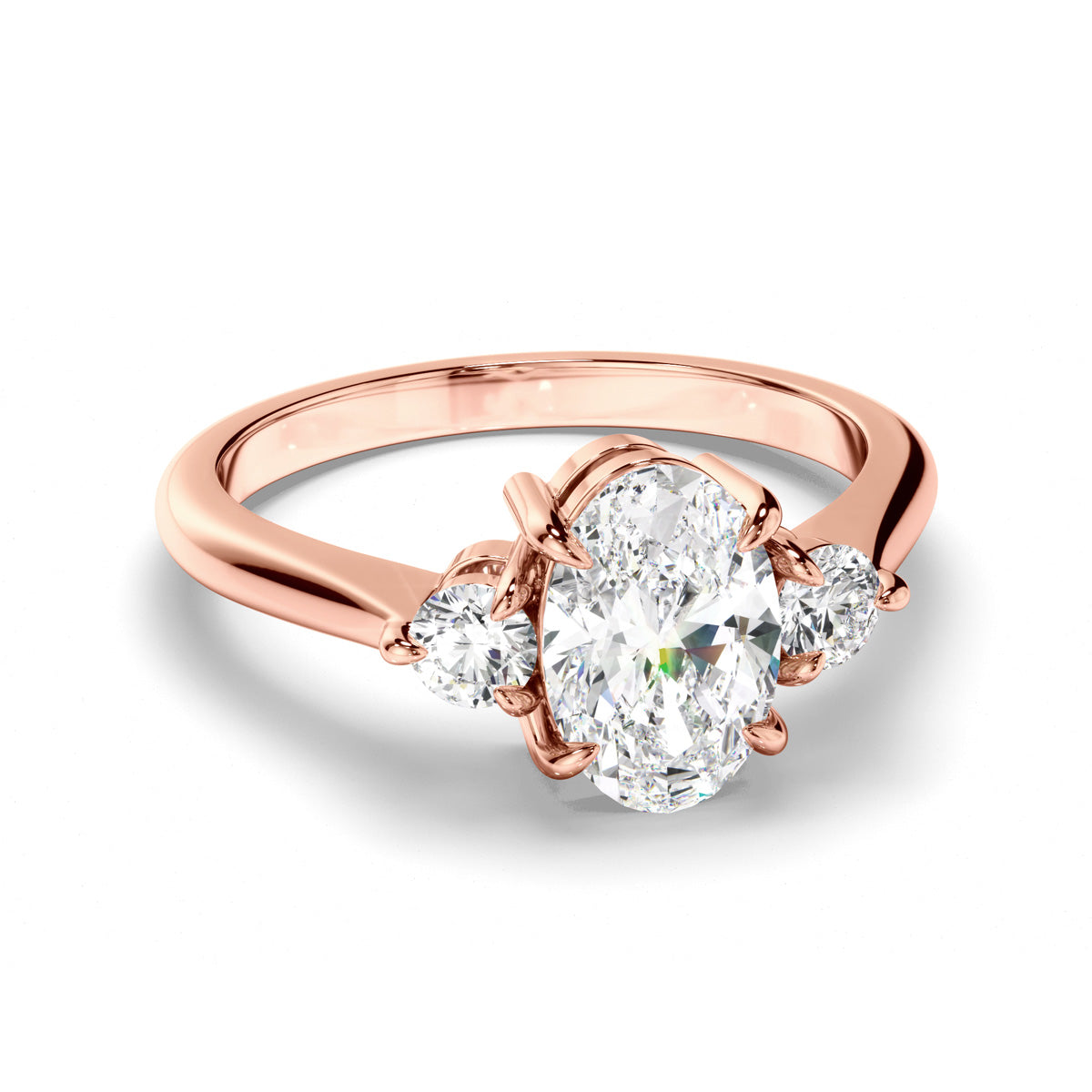 Oval Cut Diamond Trilogy Engagement Ring with Round Brilliant Sides