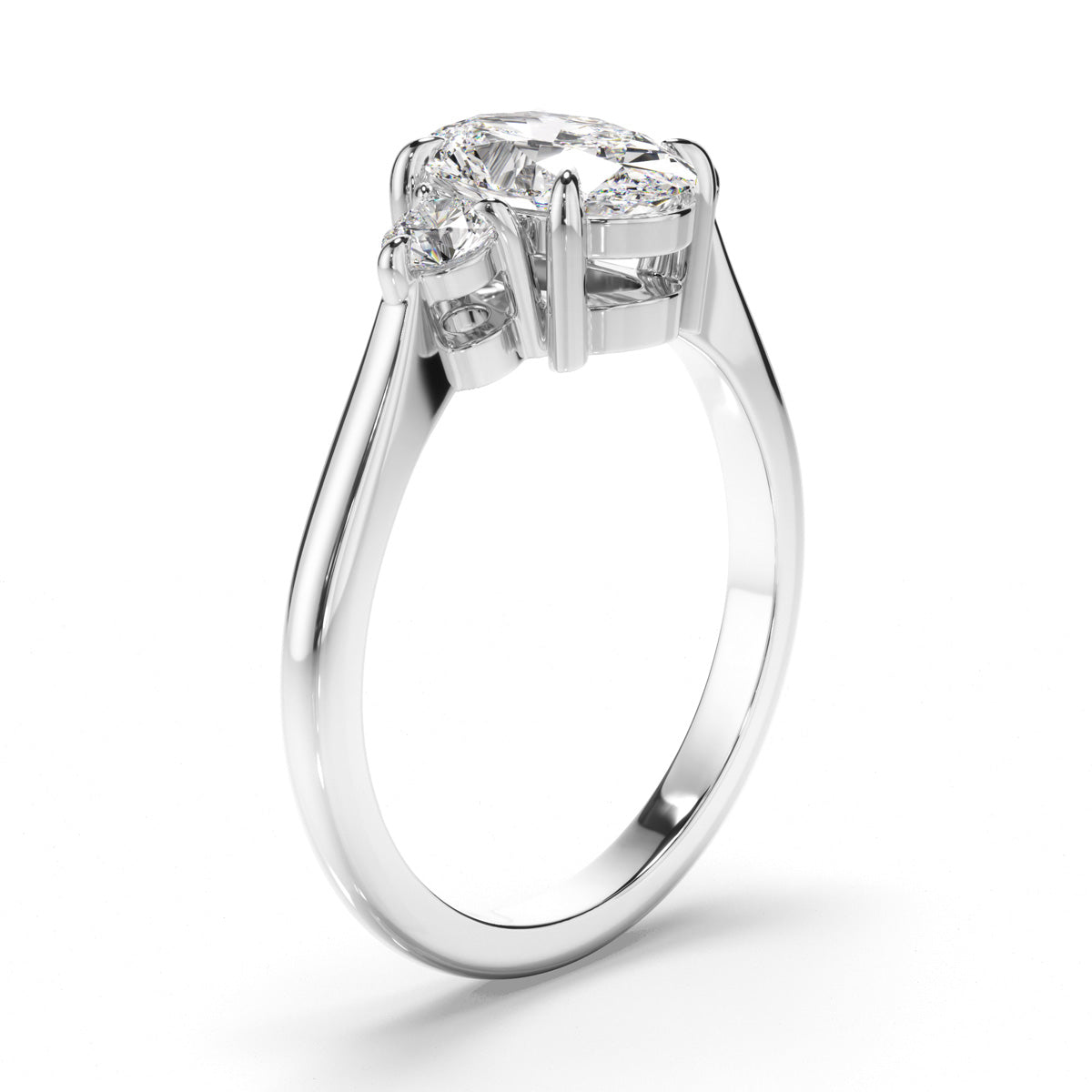 Oval Cut Diamond Trilogy Engagement Ring with Round Brilliant Sides