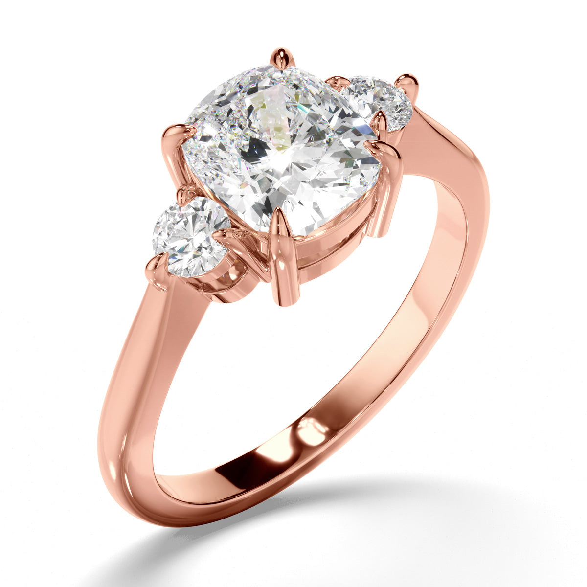 Cushion Cut Diamond Trilogy Engagement Ring