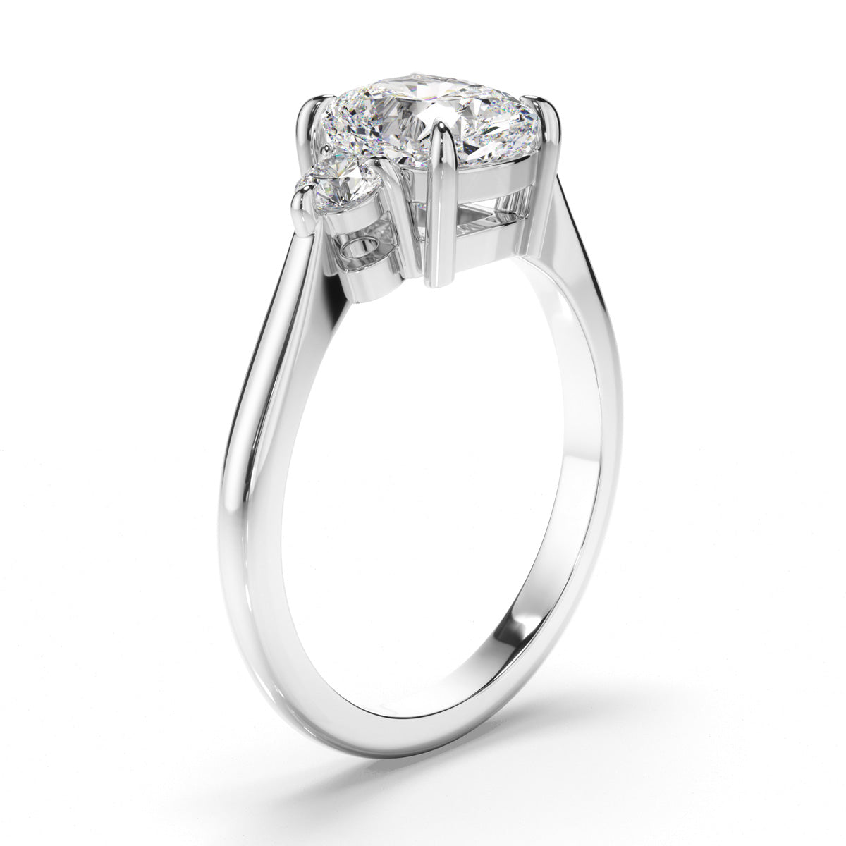 Cushion Cut Diamond Trilogy Engagement Ring