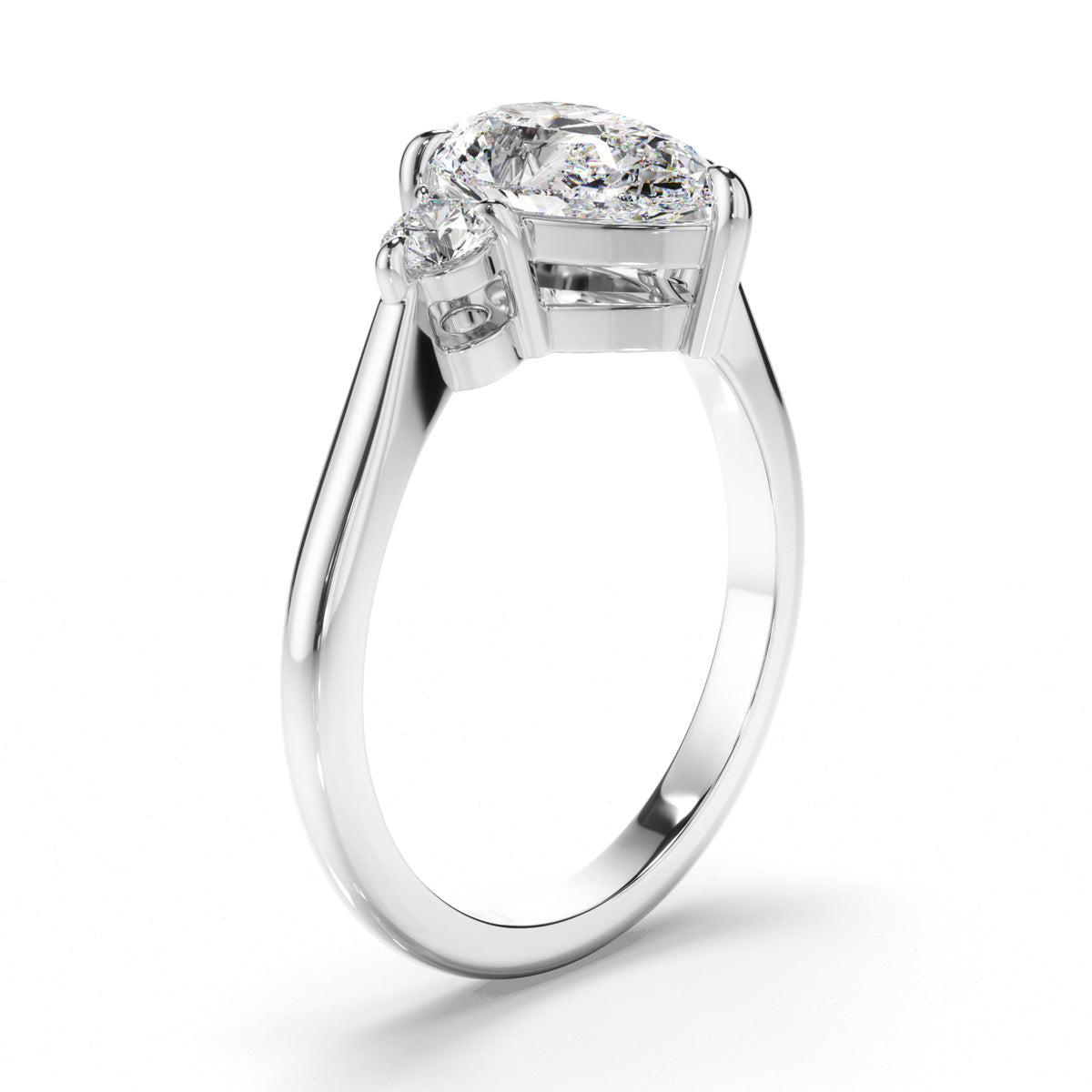 Pear Cut Diamond Trilogy Engagement Ring with Round Brilliant Sides