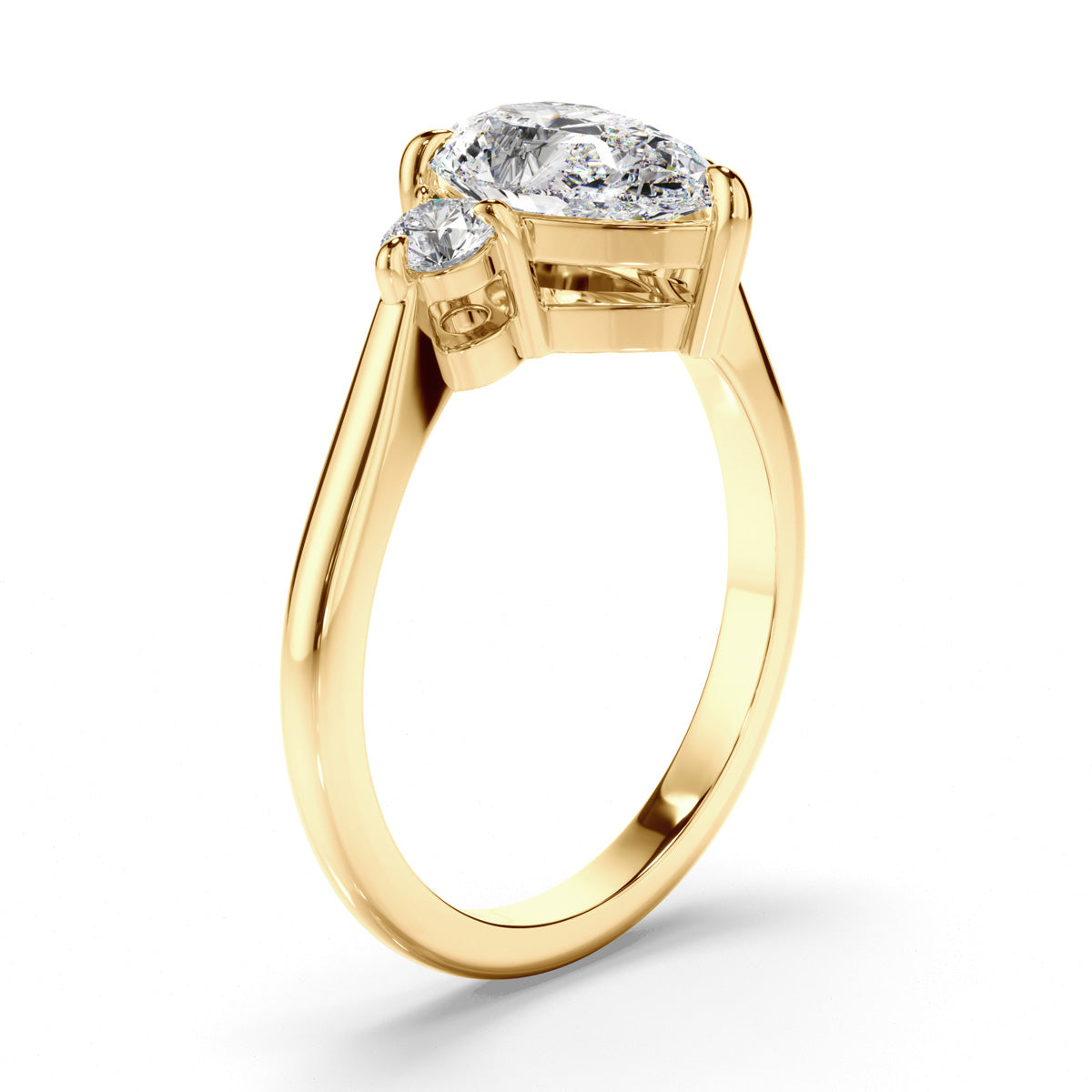 Pear Cut Diamond Trilogy Engagement Ring with Round Brilliant Sides