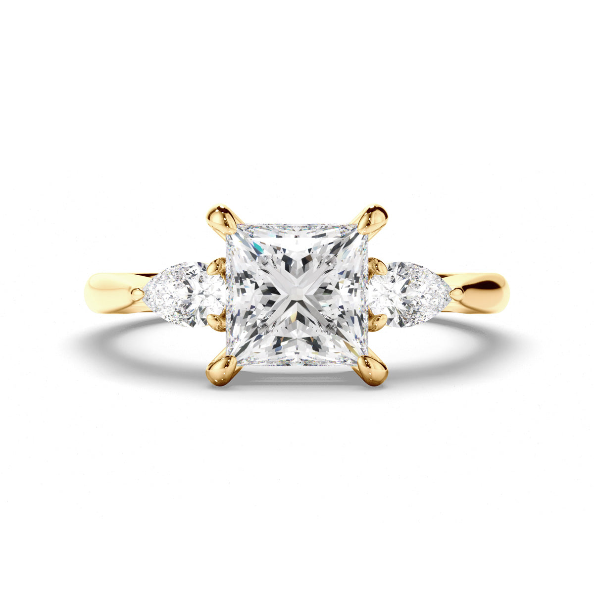 Princess Cut Diamond Trilogy Engagement Ring with Pear Sides