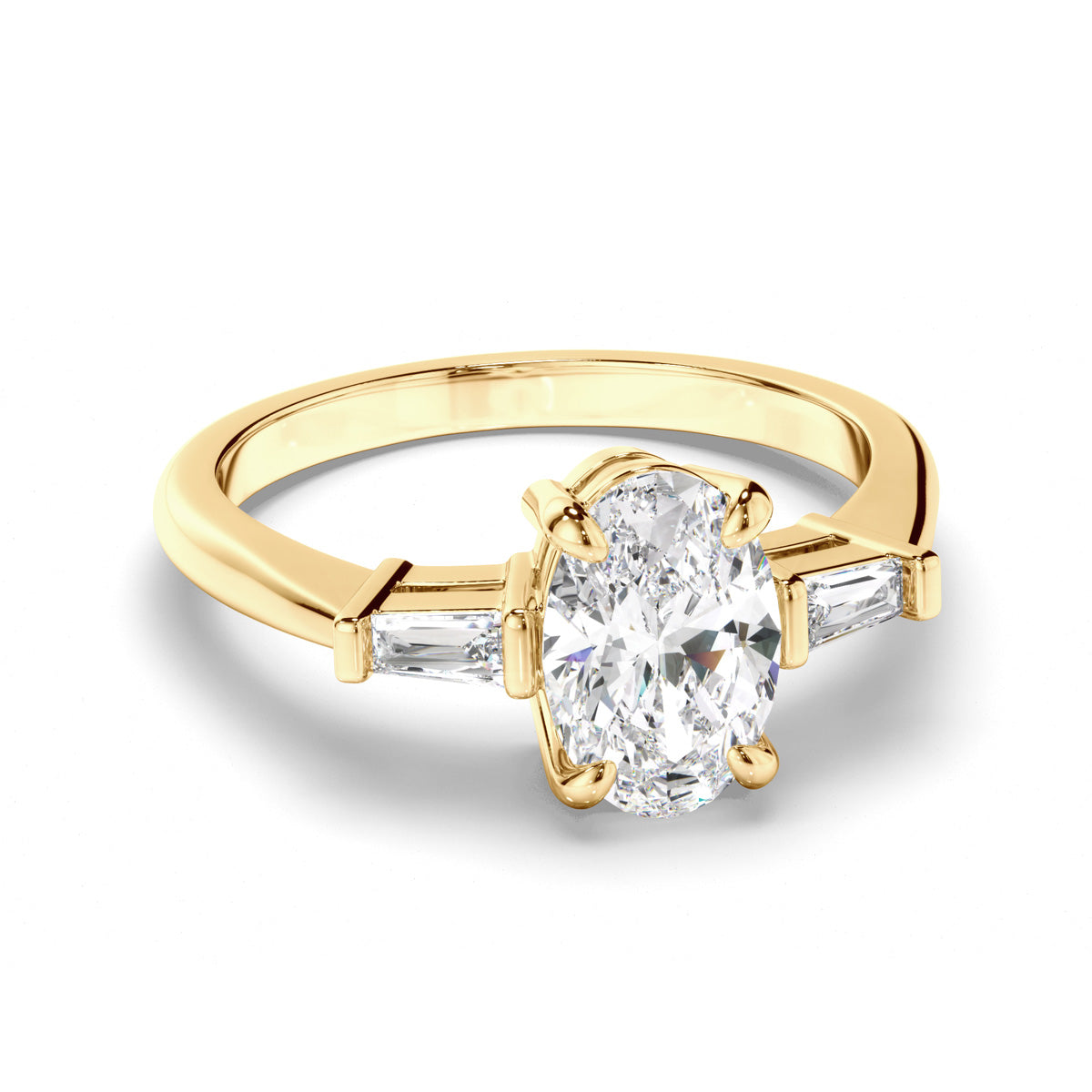 Oval Cut Diamond Trilogy Engagement Ring with Baguette Sides