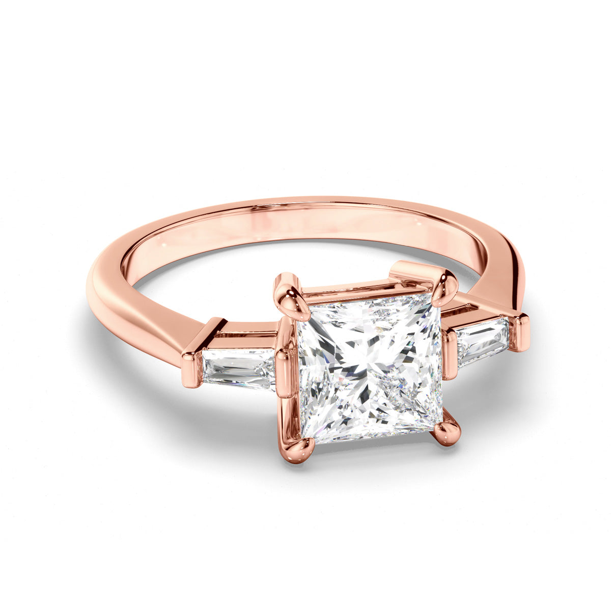 Princess Cut Diamond Trilogy Engagement Ring with Baguette Sides