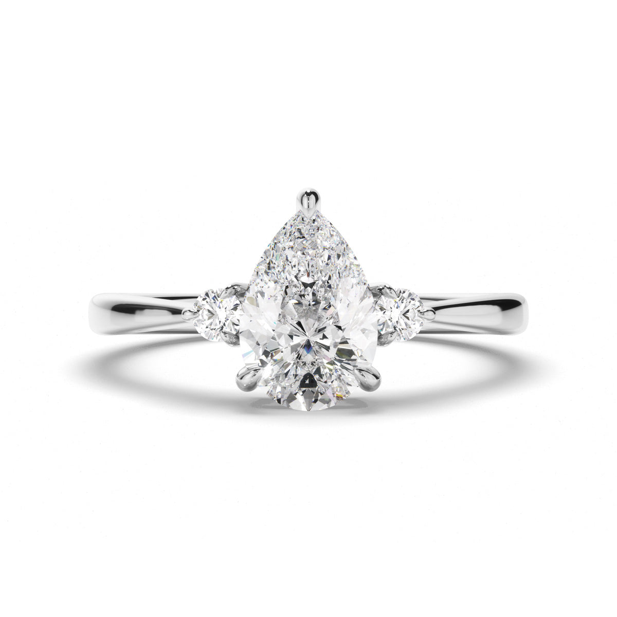 Pear Cut Diamond Trilogy Engagement Ring with Round Brilliant Sides