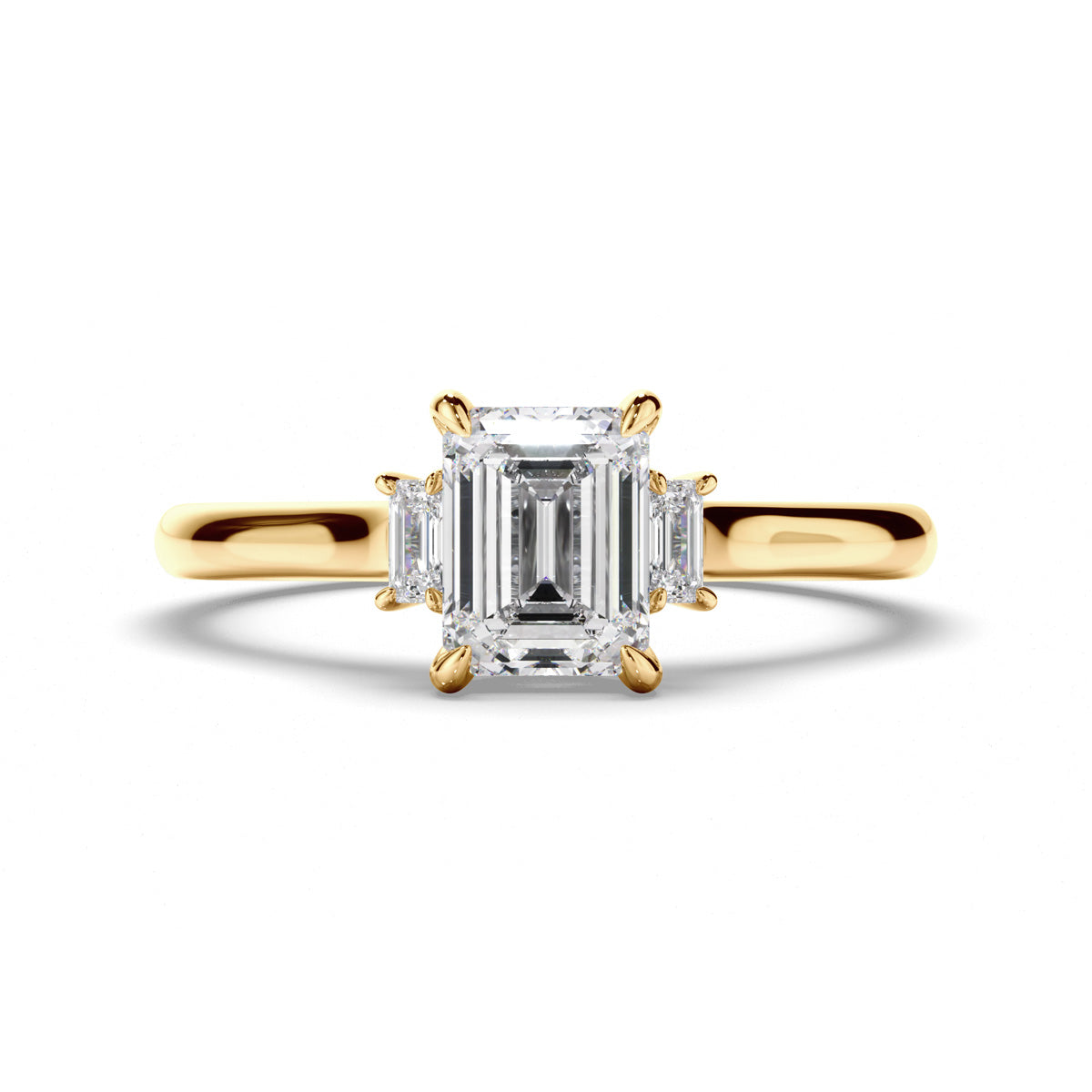 Emerald Cut Diamond Trilogy Engagement Ring with Baguette Sides