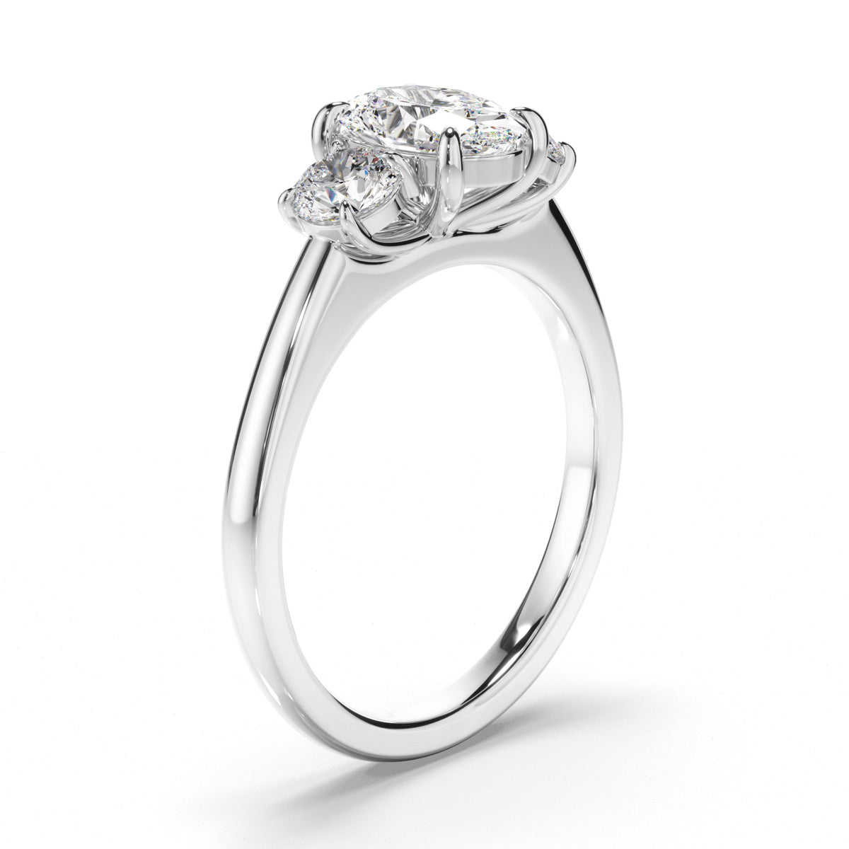 Oval Cut Diamond Trilogy Engagement Ring with Round Brilliant Sides