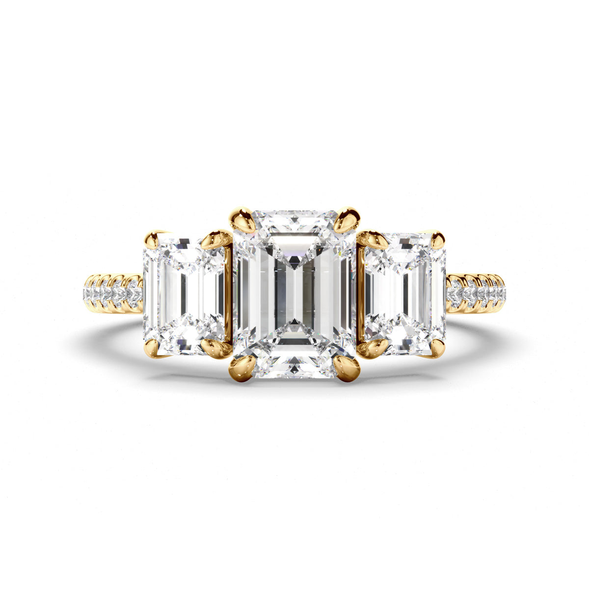 Emerald Cut Diamond Trilogy Engagement Ring with Pave Sides