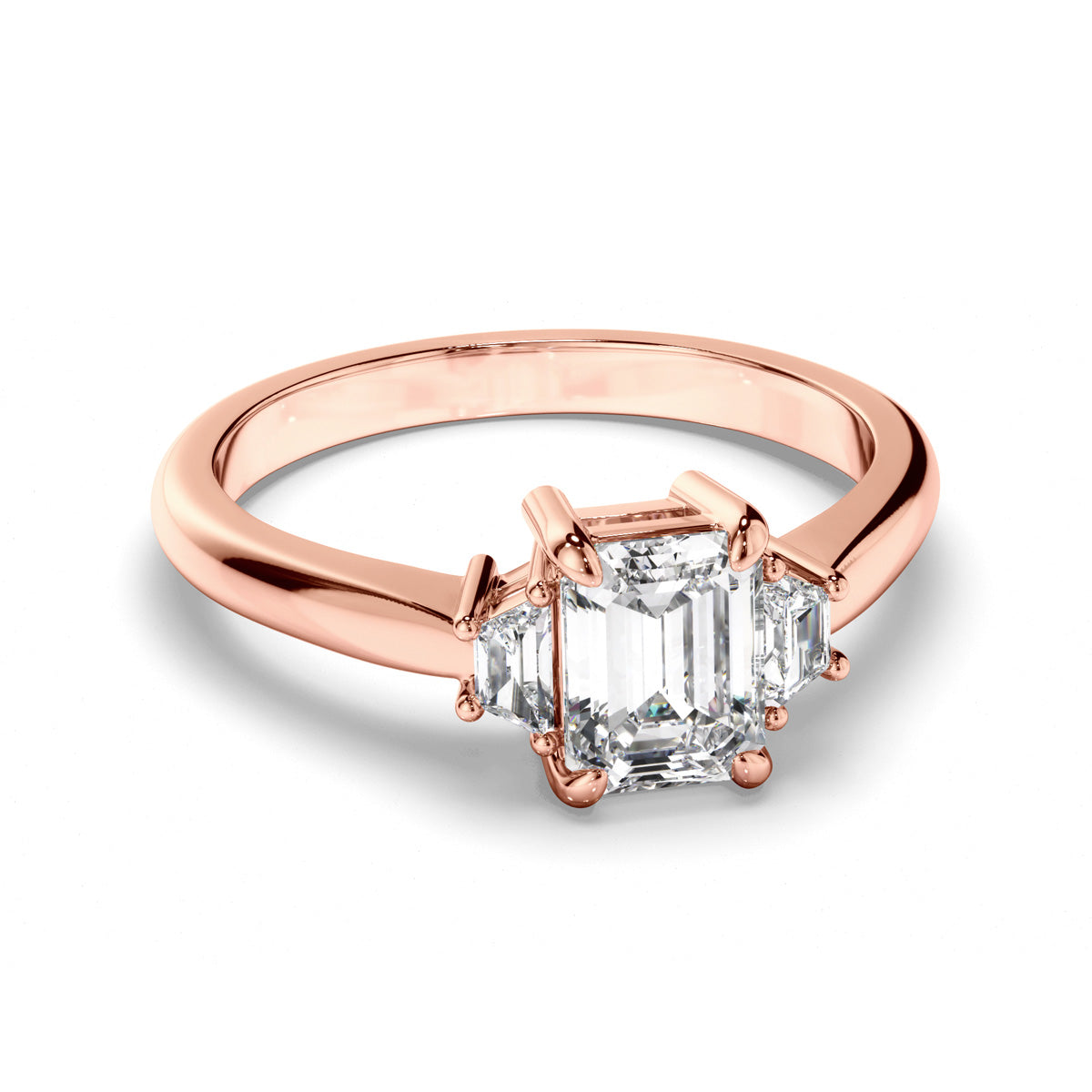 Emerald Cut Diamond Trilogy Engagement Ring with Baguette Sides