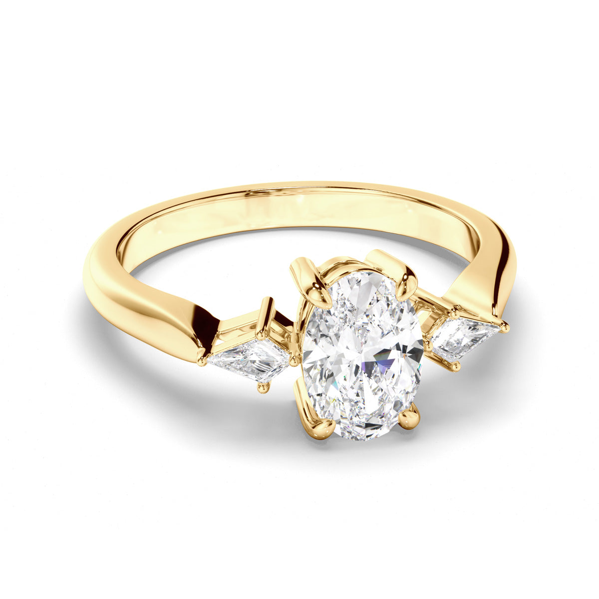 Oval Cut Diamond Trilogy Engagement Ring with Kite Sides