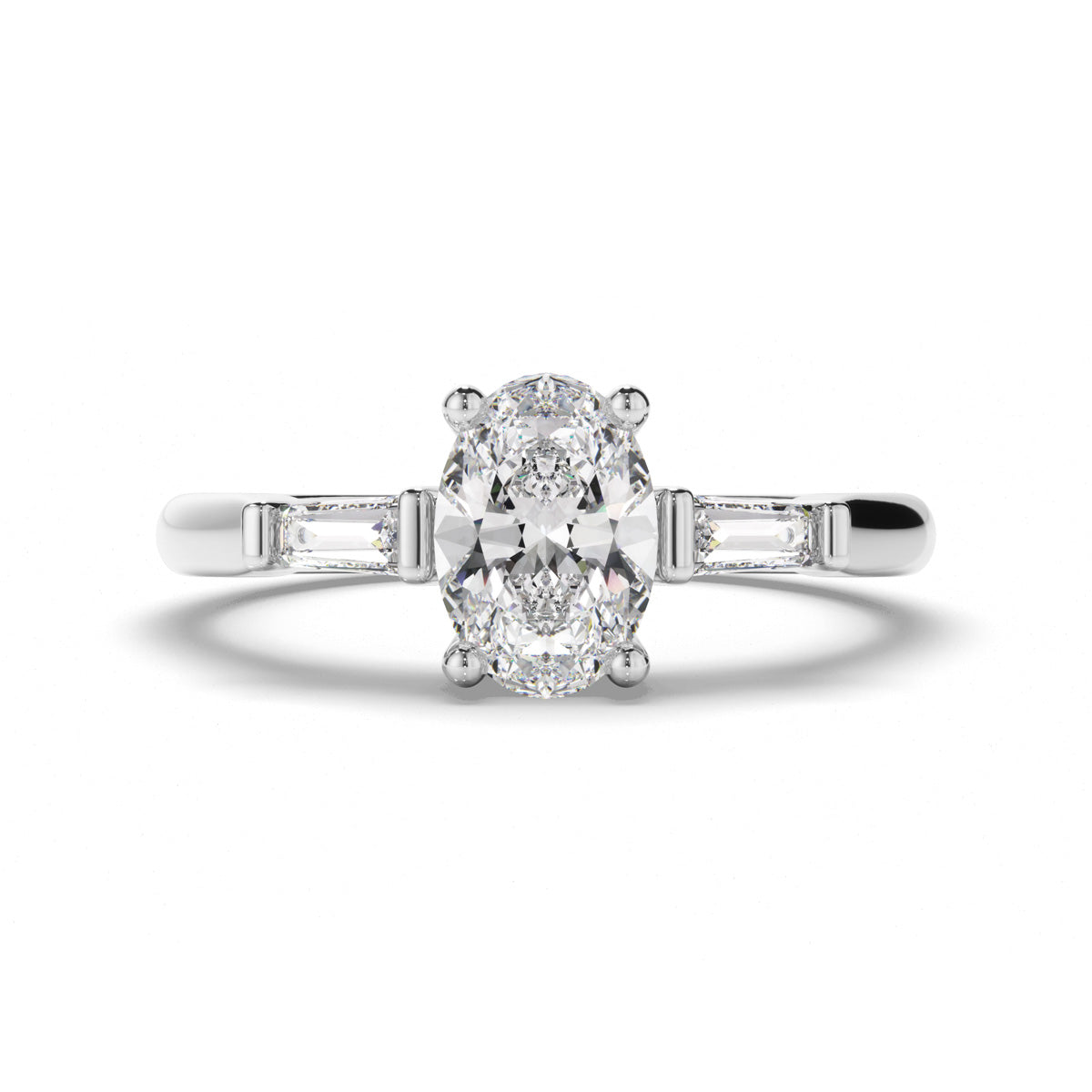 Oval Cut Diamond Trilogy Engagement Ring with Baguette Sides