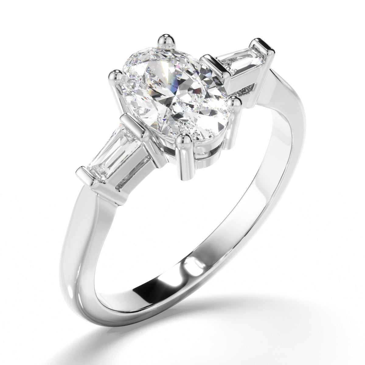 Oval Cut Diamond Trilogy Engagement Ring with Baguette Sides