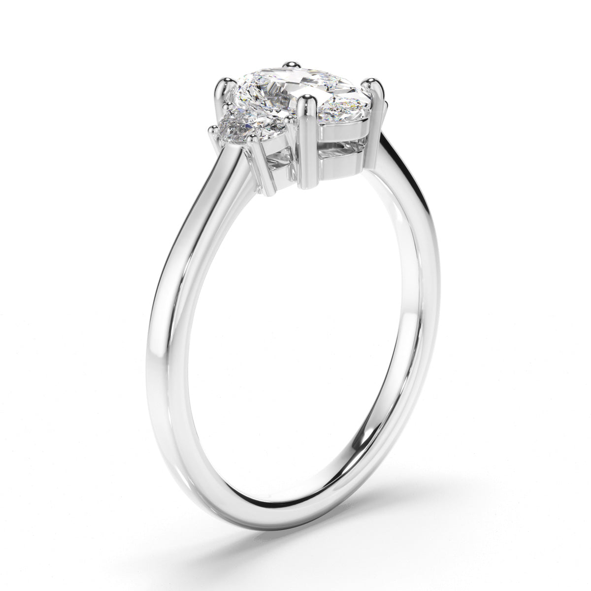 Oval Cut Diamond Trilogy Engagement Ring with Half Moon Sides