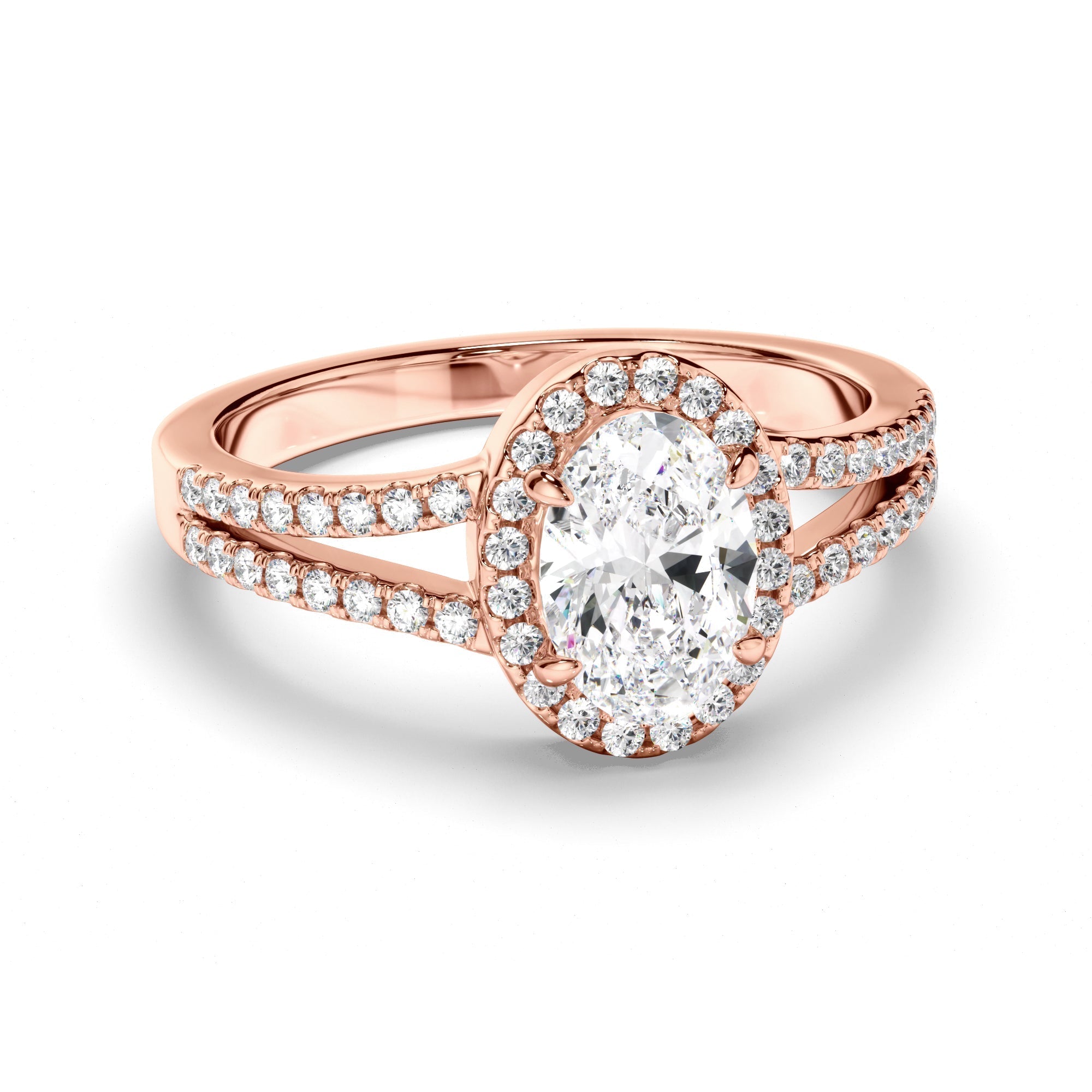 Oval Cut Diamond Halo Engagement Ring with Pave Sides