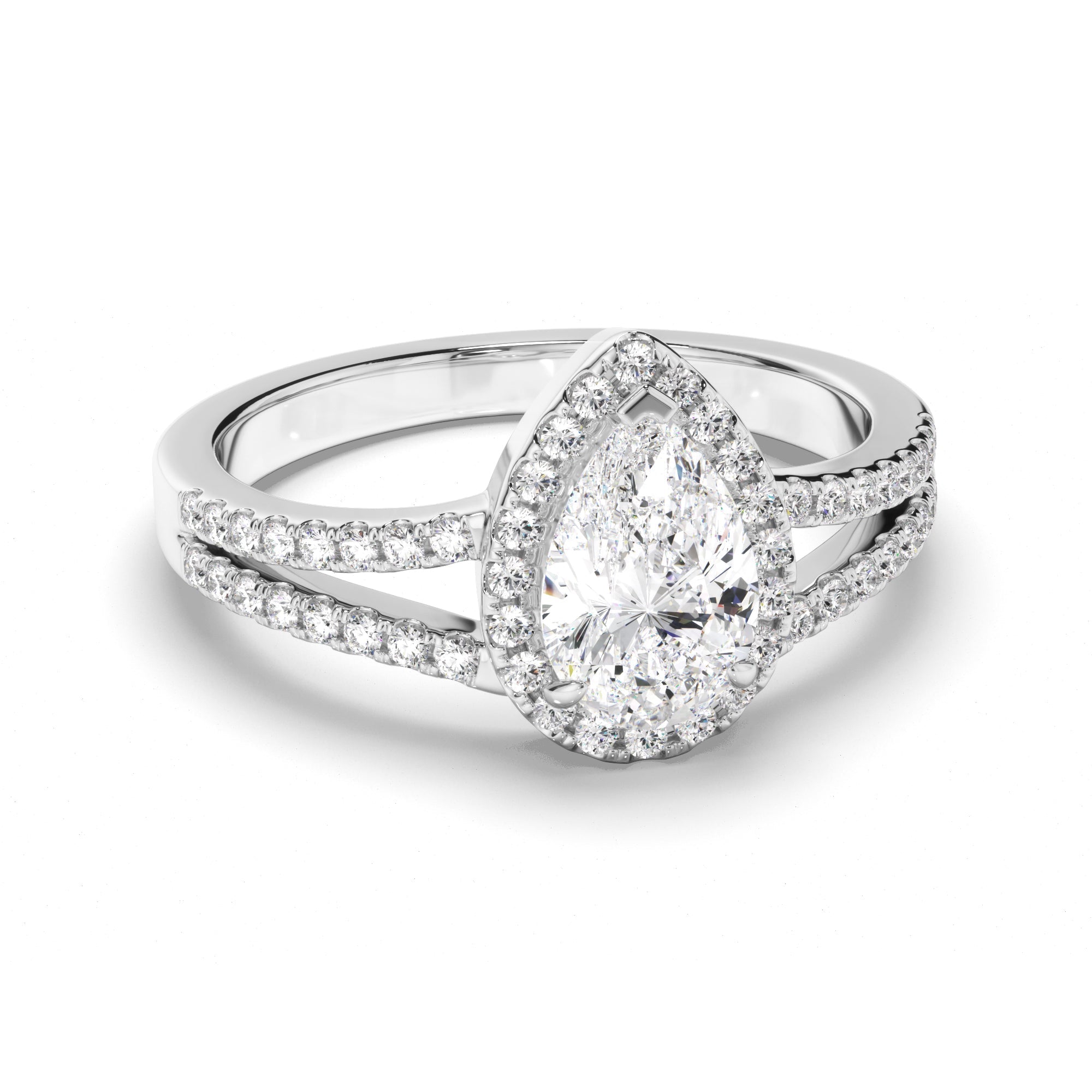 Pear Cut Diamond Halo Engagement Ring with Pave Sides