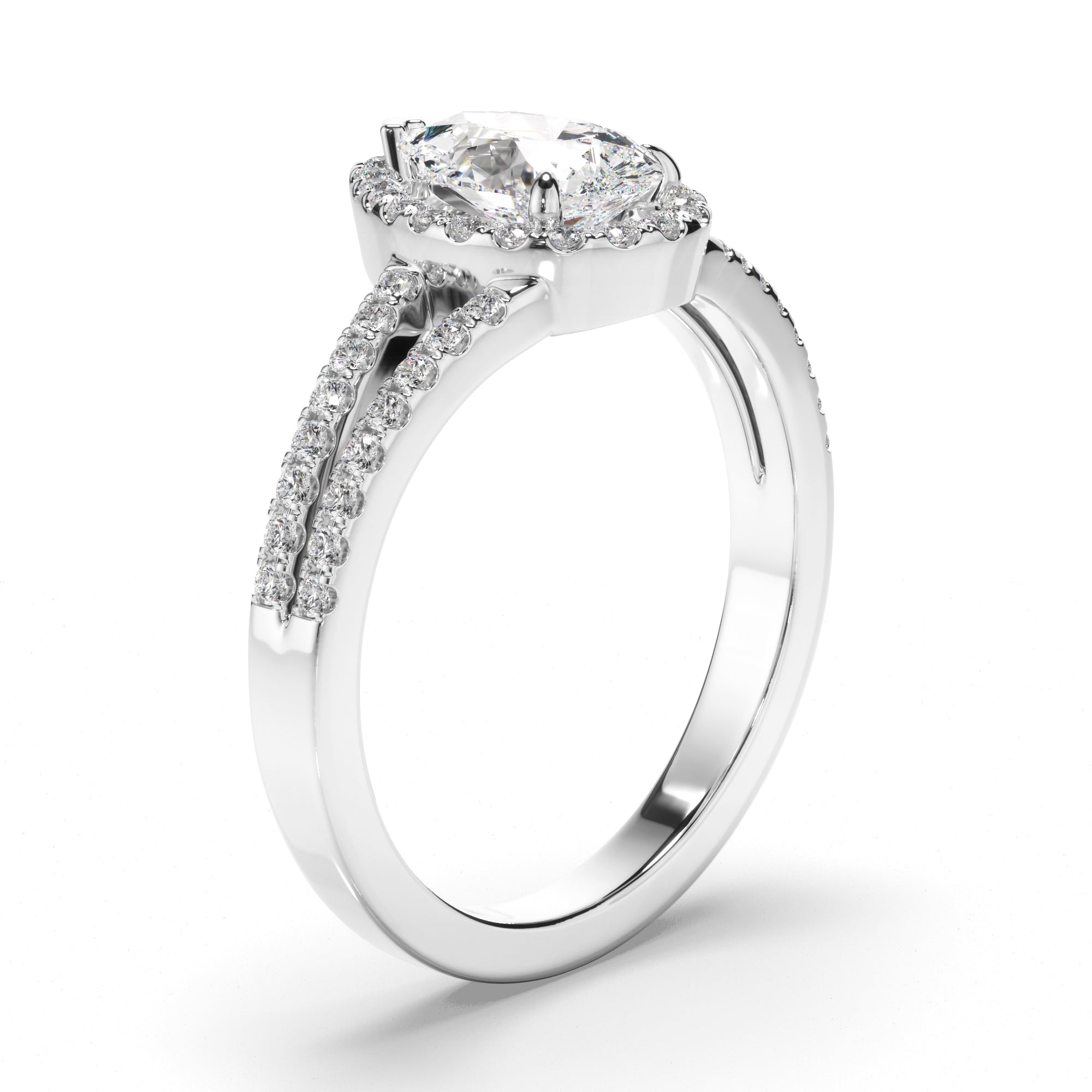 Pear Cut Diamond Halo Engagement Ring with Pave Sides