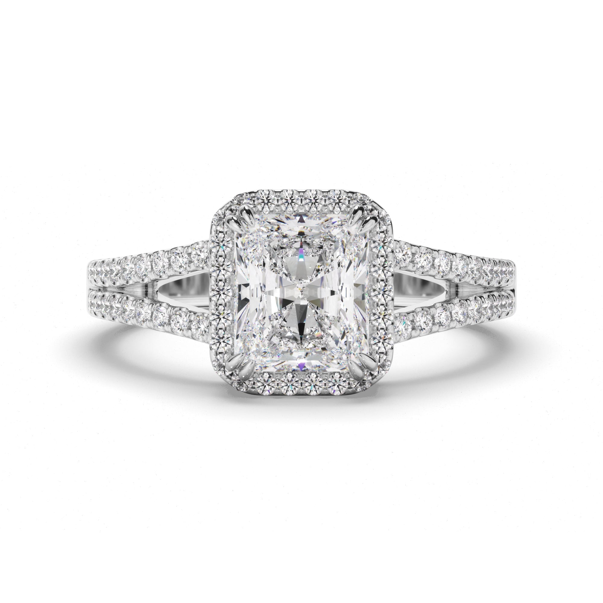 Radiant Cut Diamond Halo Engagement Ring with Pave Sides