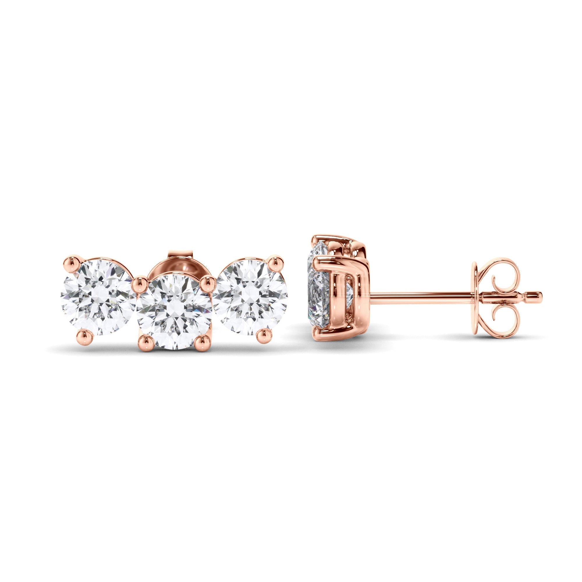 Round Brilliant Cut 3-Stone Stud Earrings